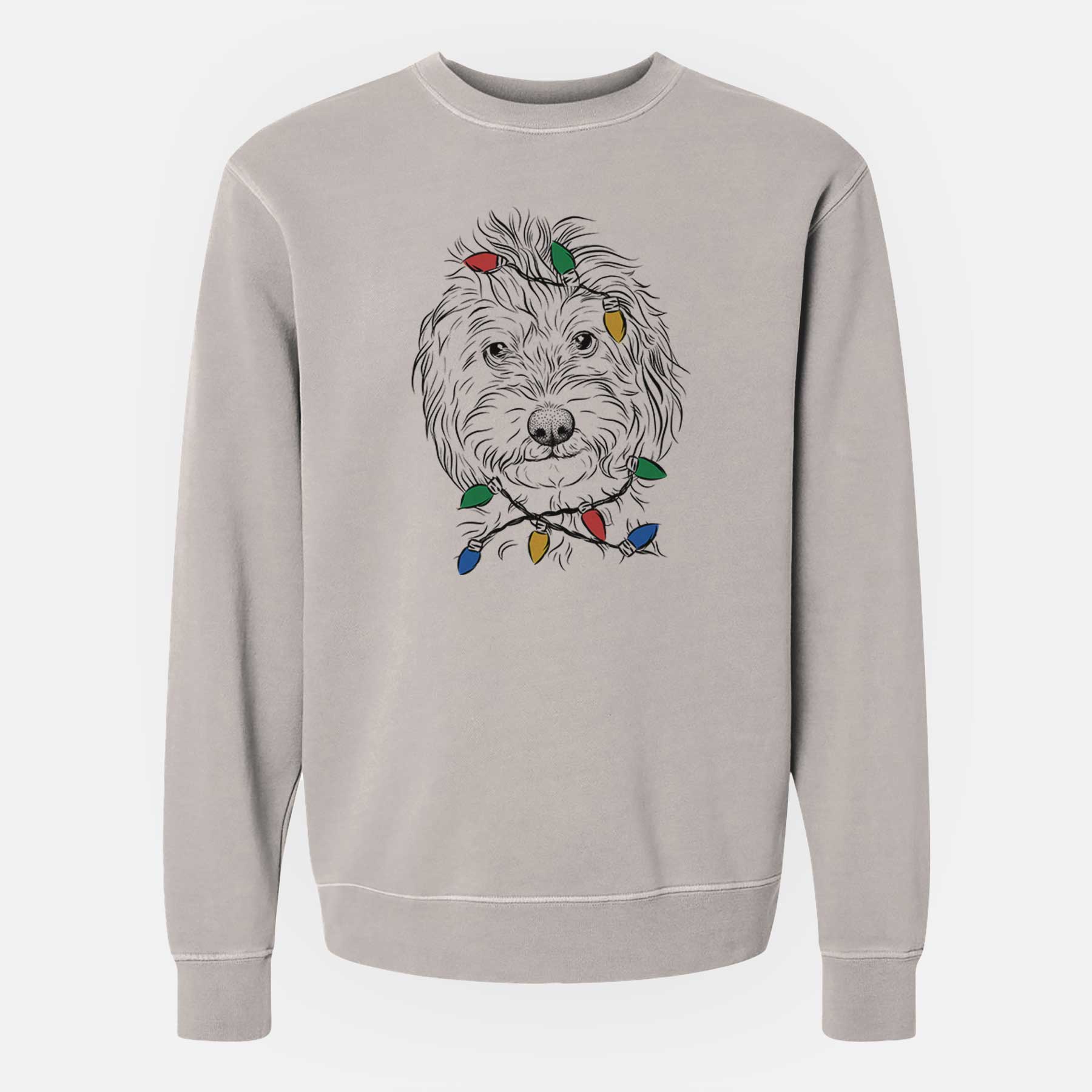 Christmas Lights Mason the Cavapoo - Unisex Pigment Dyed Crew Sweatshirt