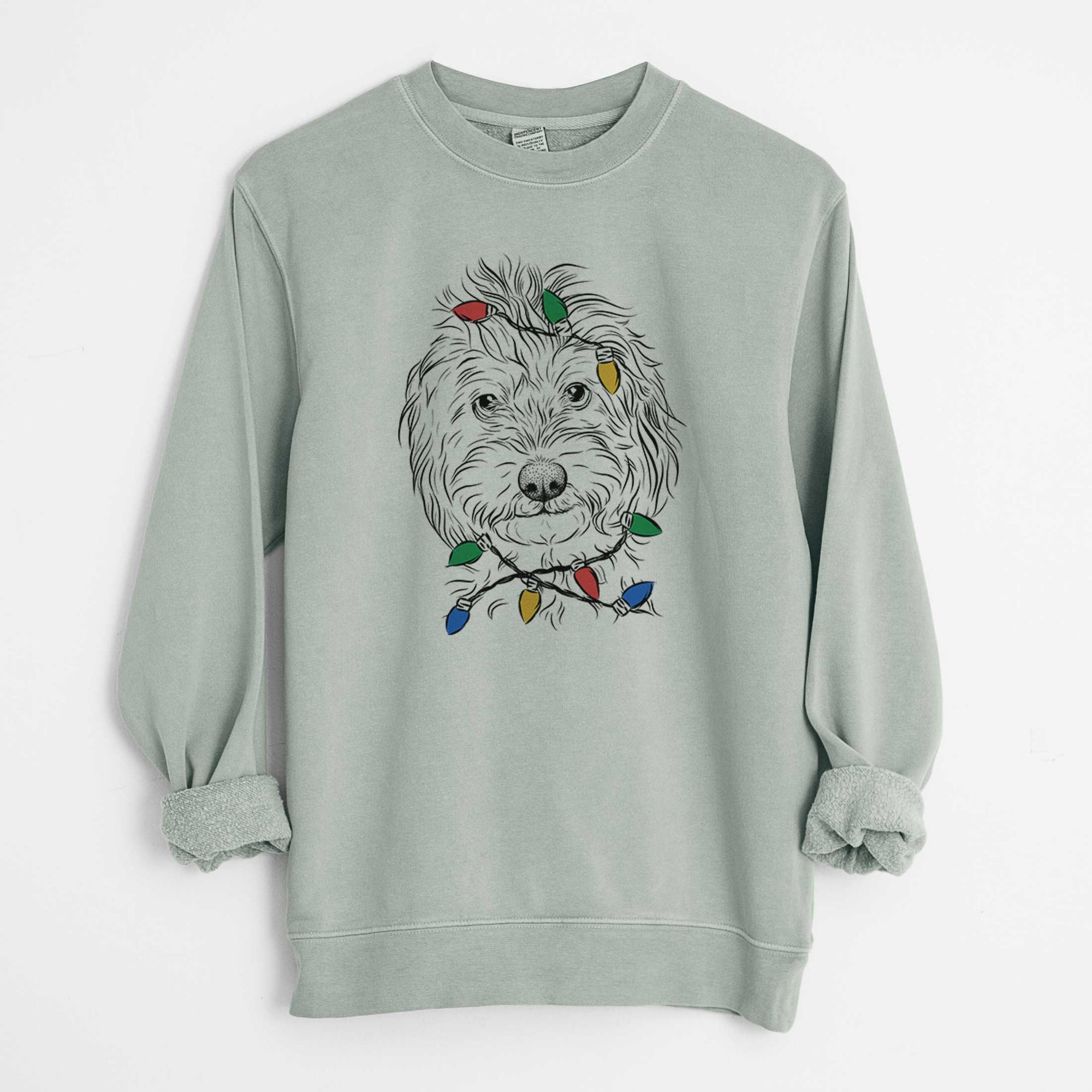 Christmas Lights Mason the Cavapoo - Unisex Pigment Dyed Crew Sweatshirt