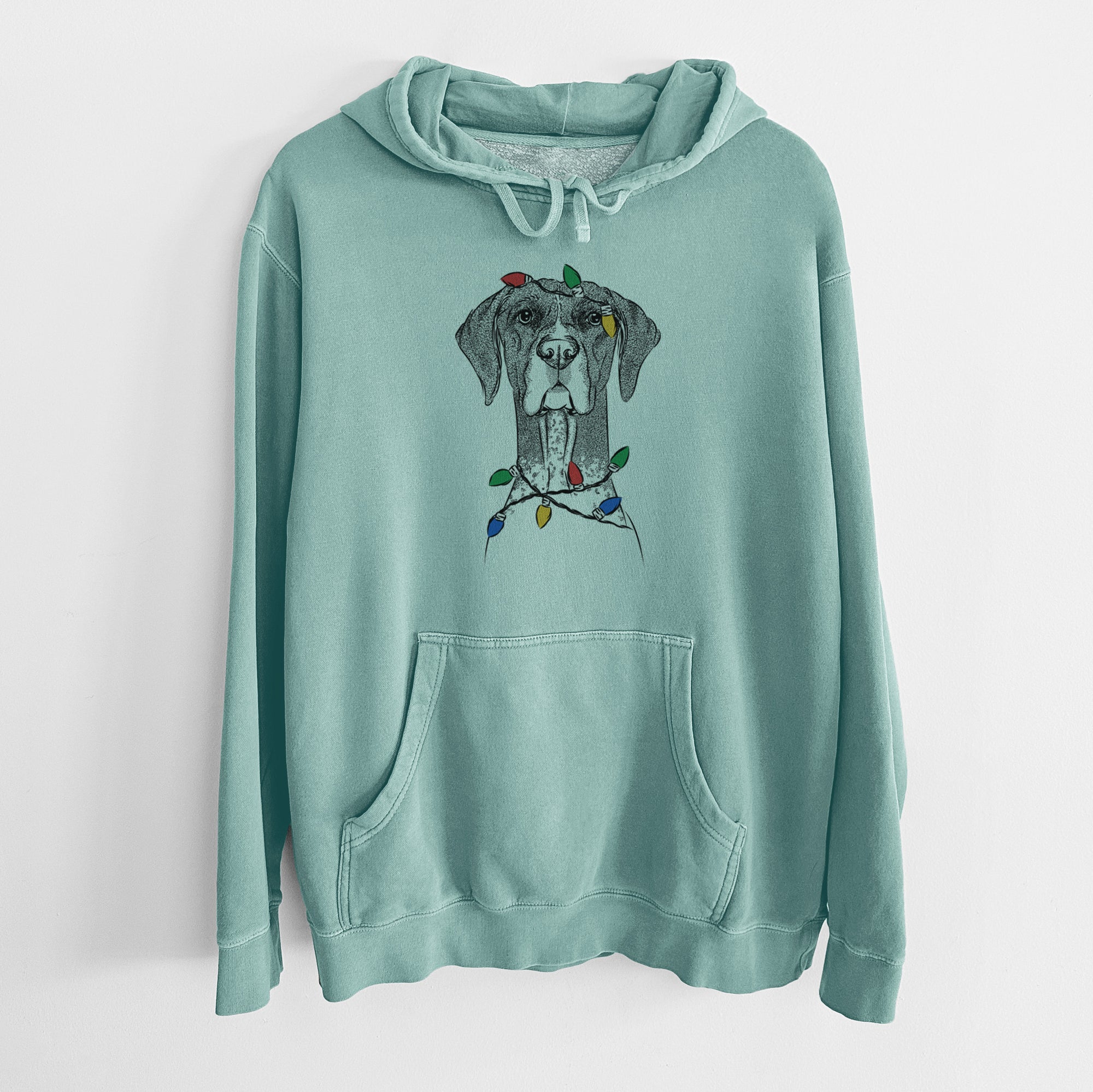 Christmas Lights Mattis the German Shorthaired Pointer - Unisex Pigment Dyed Hoodie