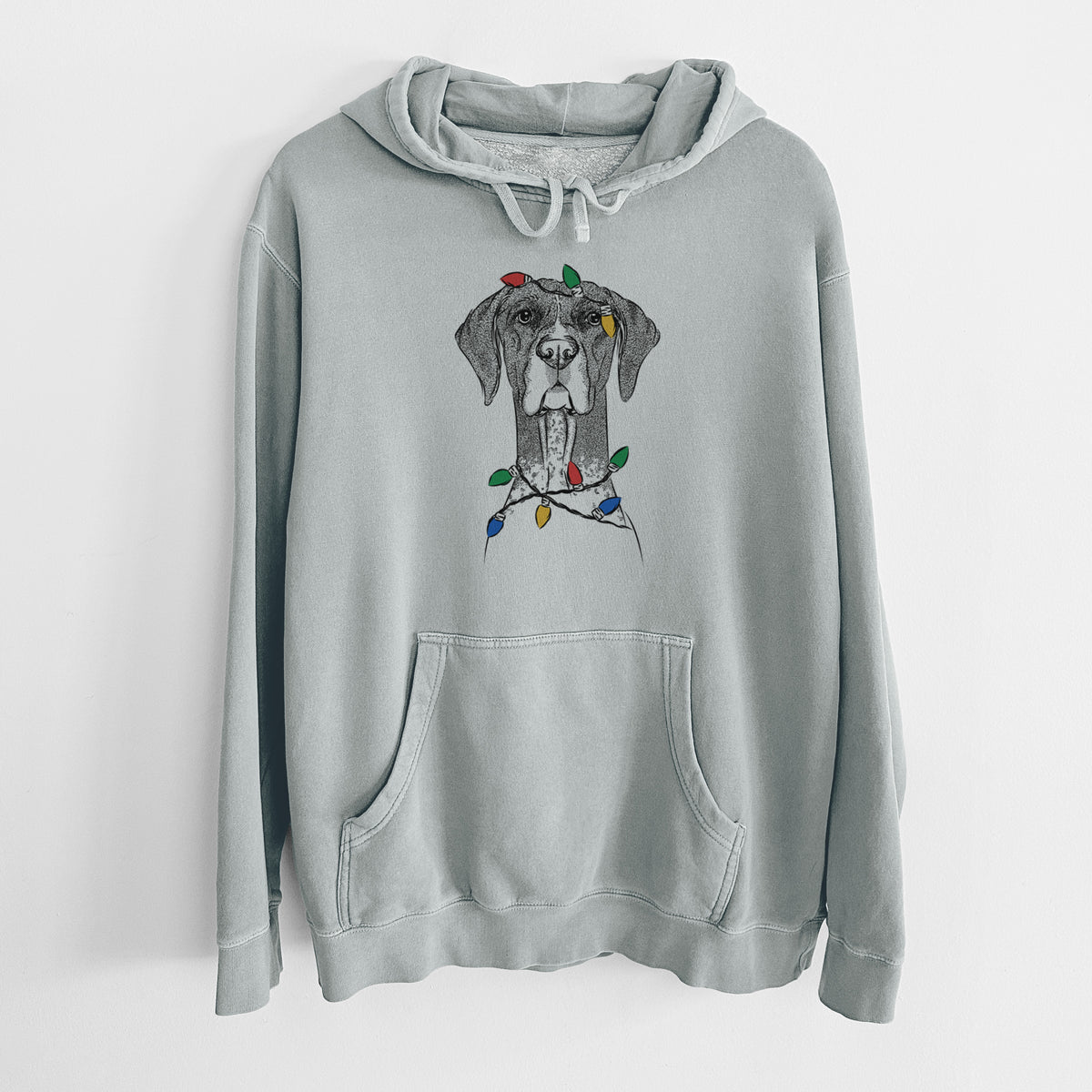 Christmas Lights Mattis the German Shorthaired Pointer - Unisex Pigment Dyed Hoodie