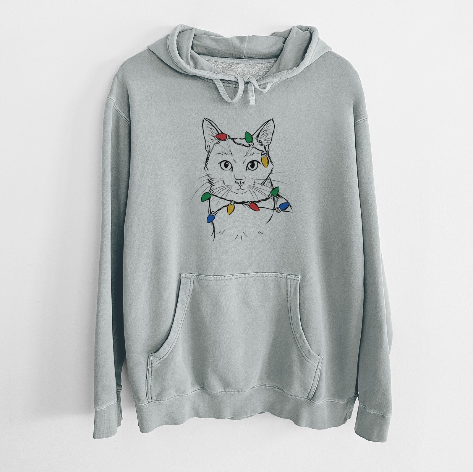 Christmas Lights Maverick the Cat - Unisex Pigment Dyed Hoodie