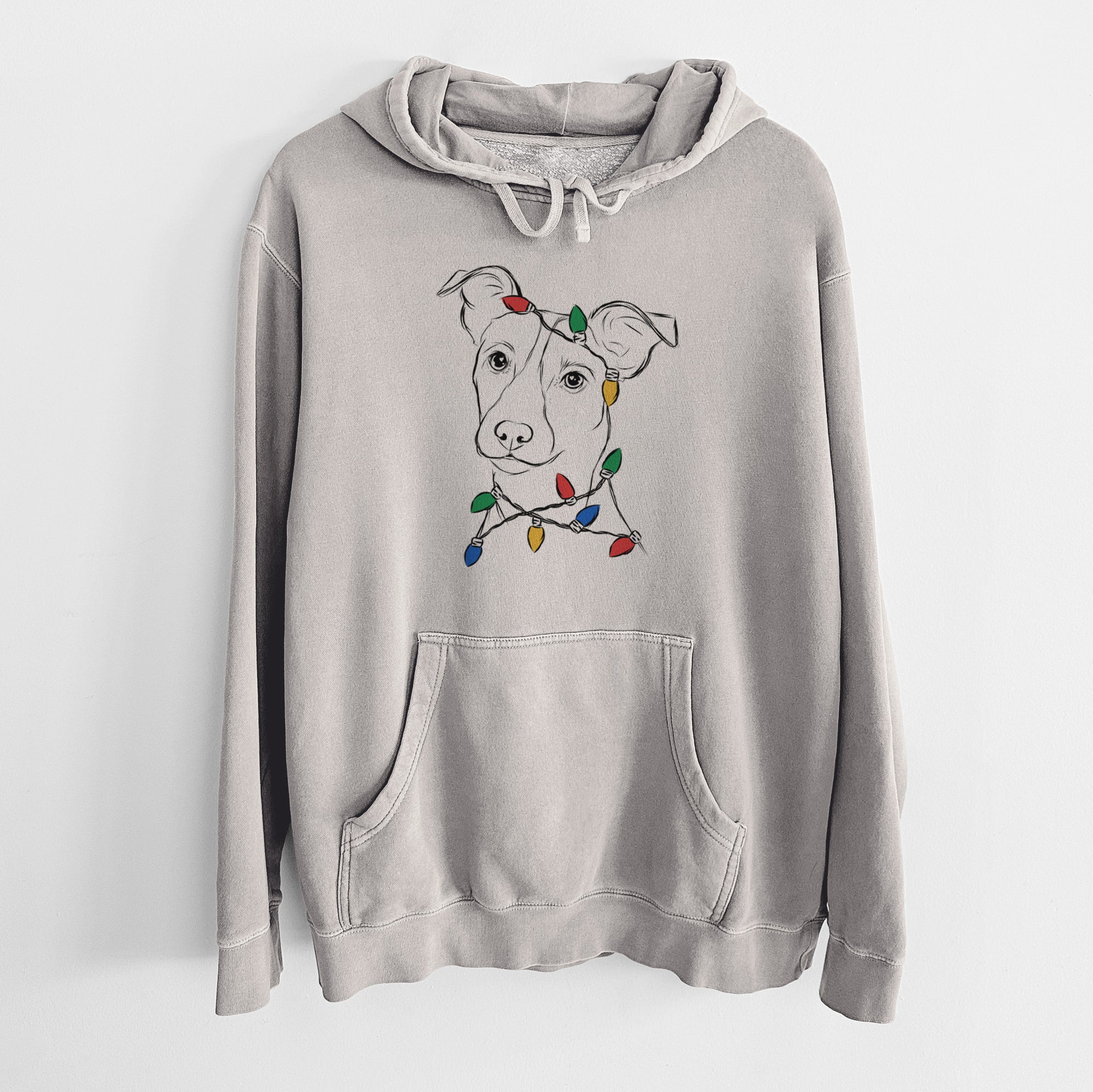 Christmas Lights Max the Jack Russell Terrier - Unisex Pigment Dyed Hoodie