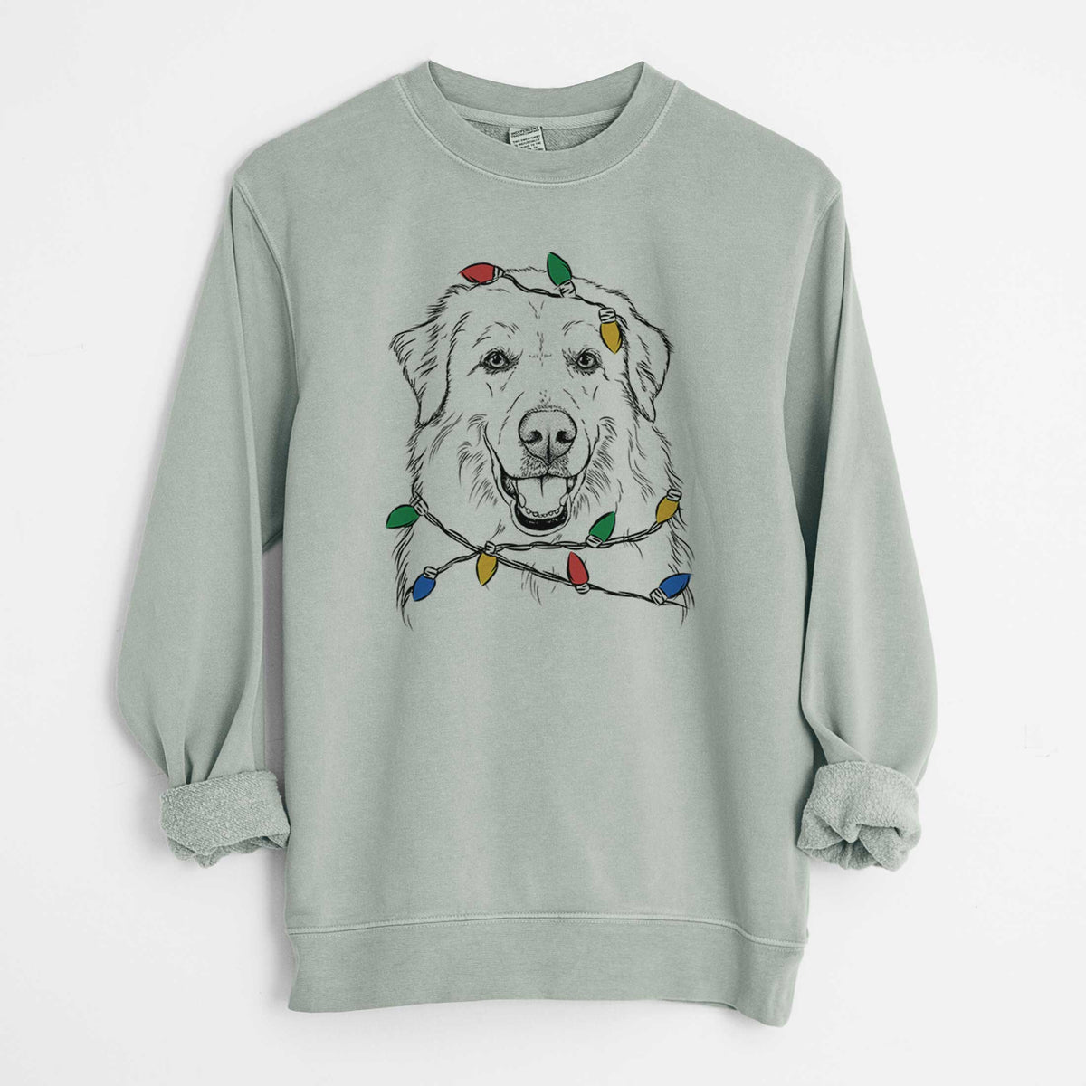 Christmas Lights Meg the Great Pyrenees - Unisex Pigment Dyed Crew Sweatshirt