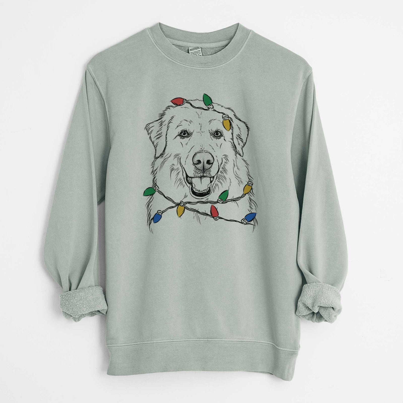 Christmas Lights Meg the Great Pyrenees - Unisex Pigment Dyed Crew Sweatshirt