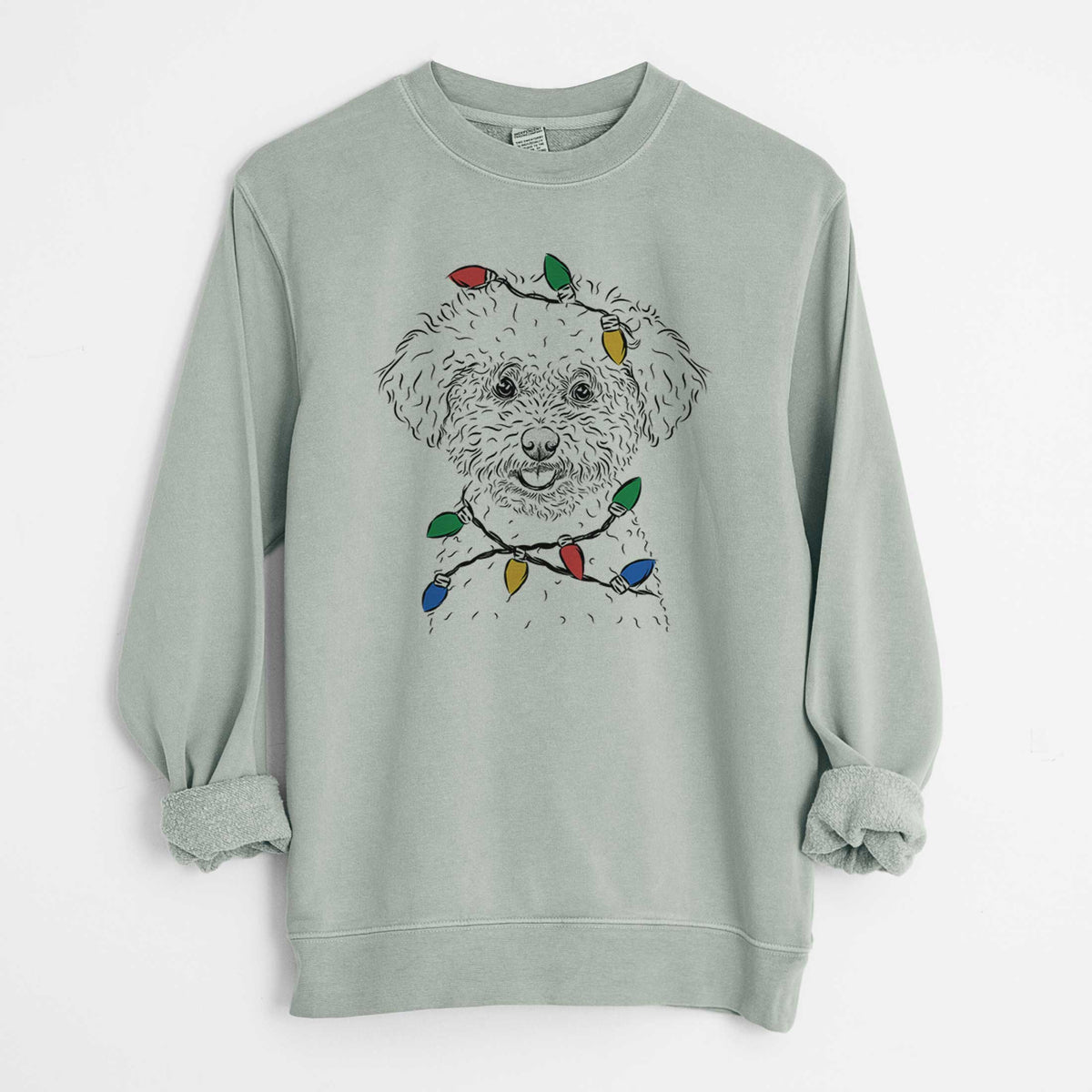Christmas Lights Mickey the Bichon Frise - Unisex Pigment Dyed Crew Sweatshirt