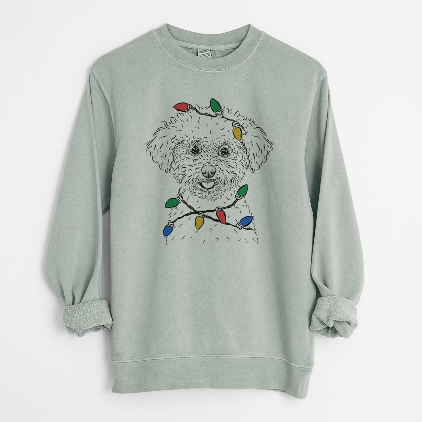 Christmas Lights Mickey the Bichon Frise - Unisex Pigment Dyed Crew Sweatshirt
