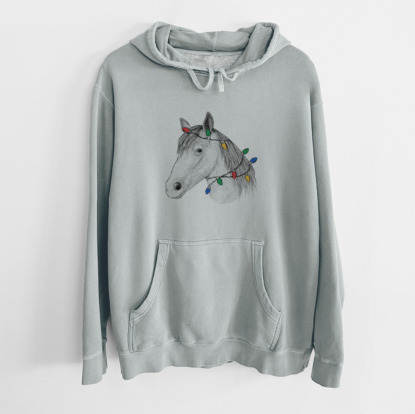 Christmas Lights Midnight the Missouri Foxtrotter Horse - Unisex Pigment Dyed Hoodie