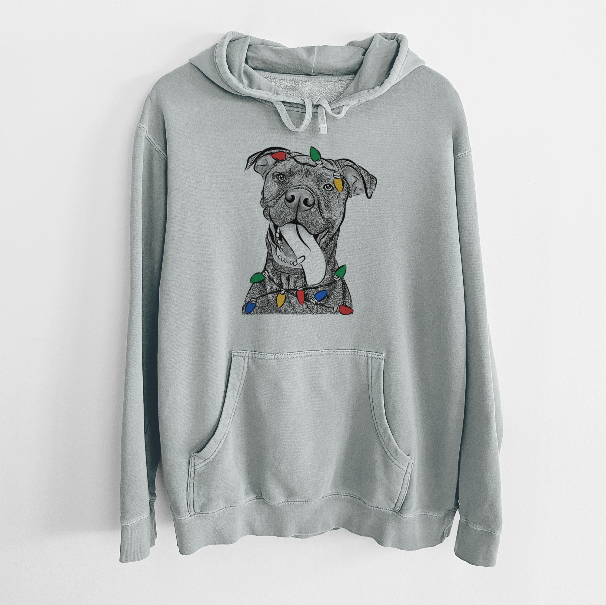 Christmas Lights Mikey the Boxador - Unisex Pigment Dyed Hoodie