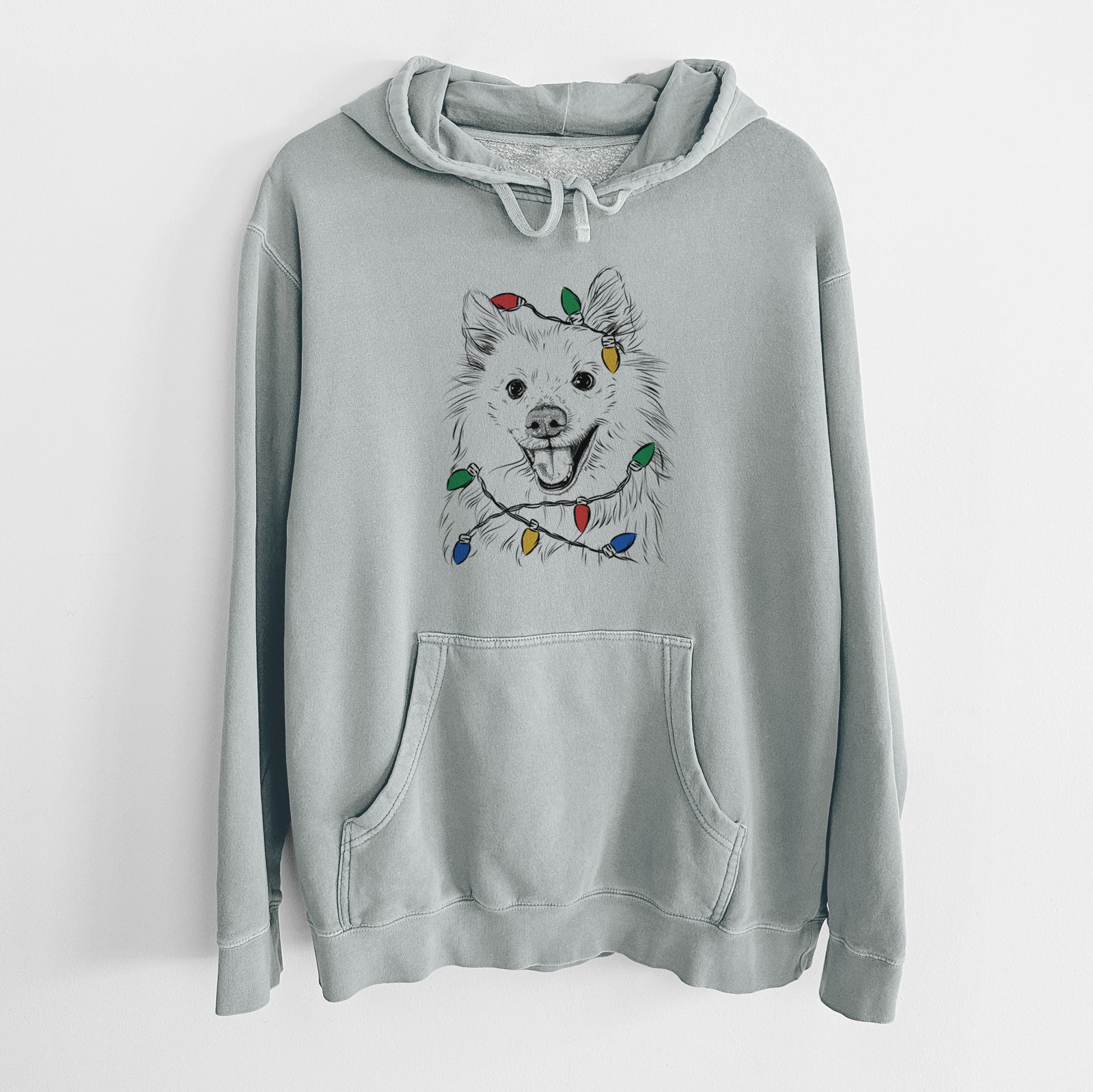 Christmas Lights Miki the American Eskimo - Unisex Pigment Dyed Hoodie