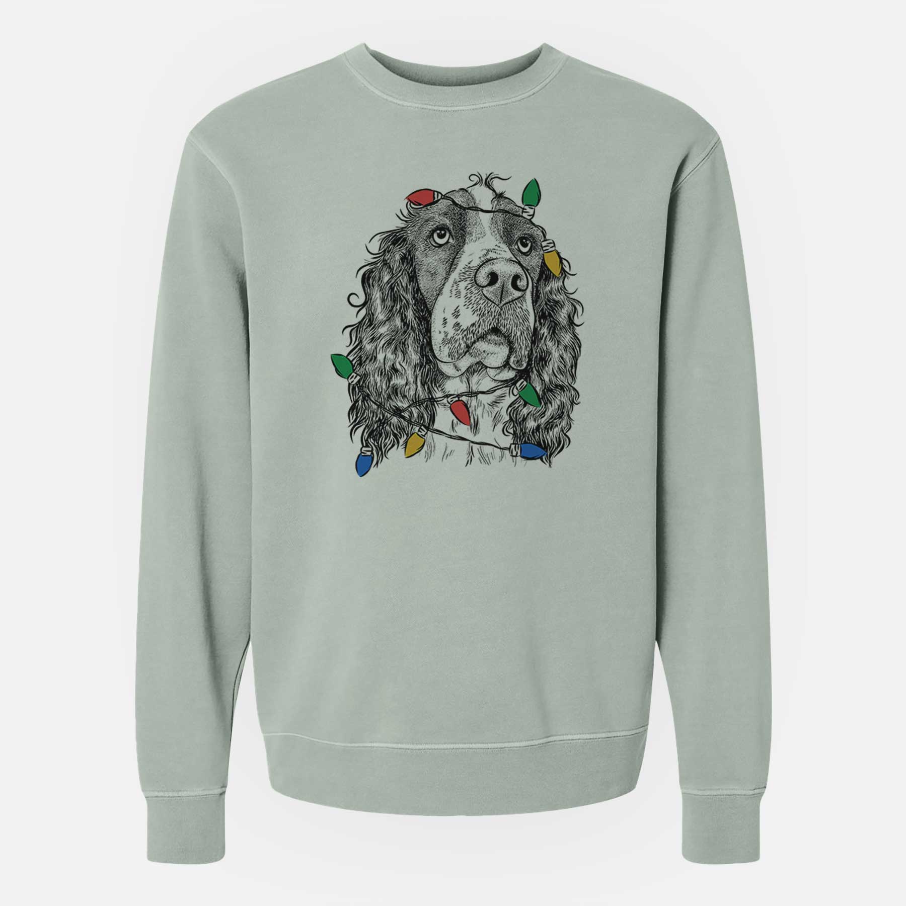 Christmas Lights Millie Mae the English Springer Spaniel - Unisex Pigment Dyed Crew Sweatshirt