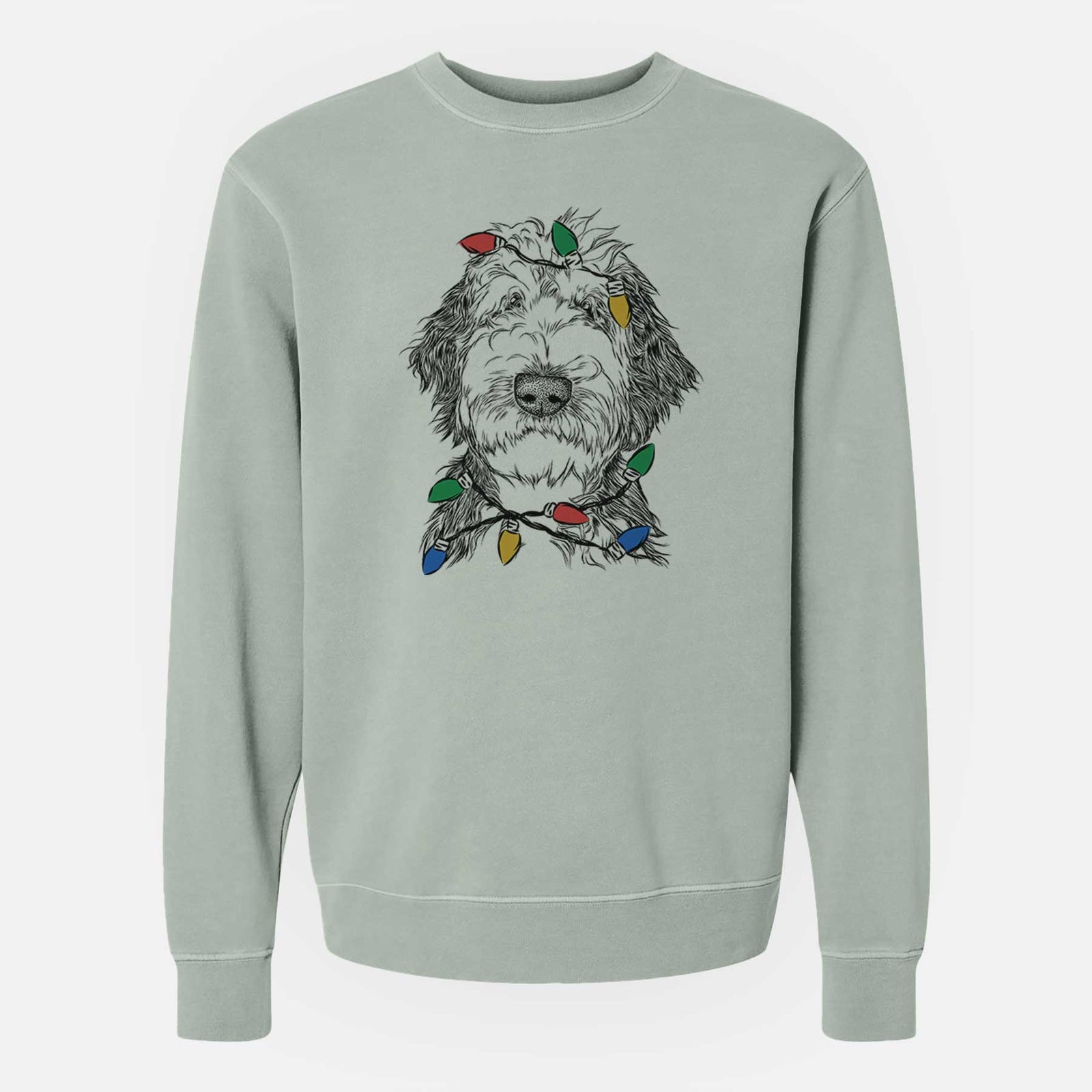 Christmas Lights Milo Fluff the Sheepadoodle - Unisex Pigment Dyed Crew Sweatshirt