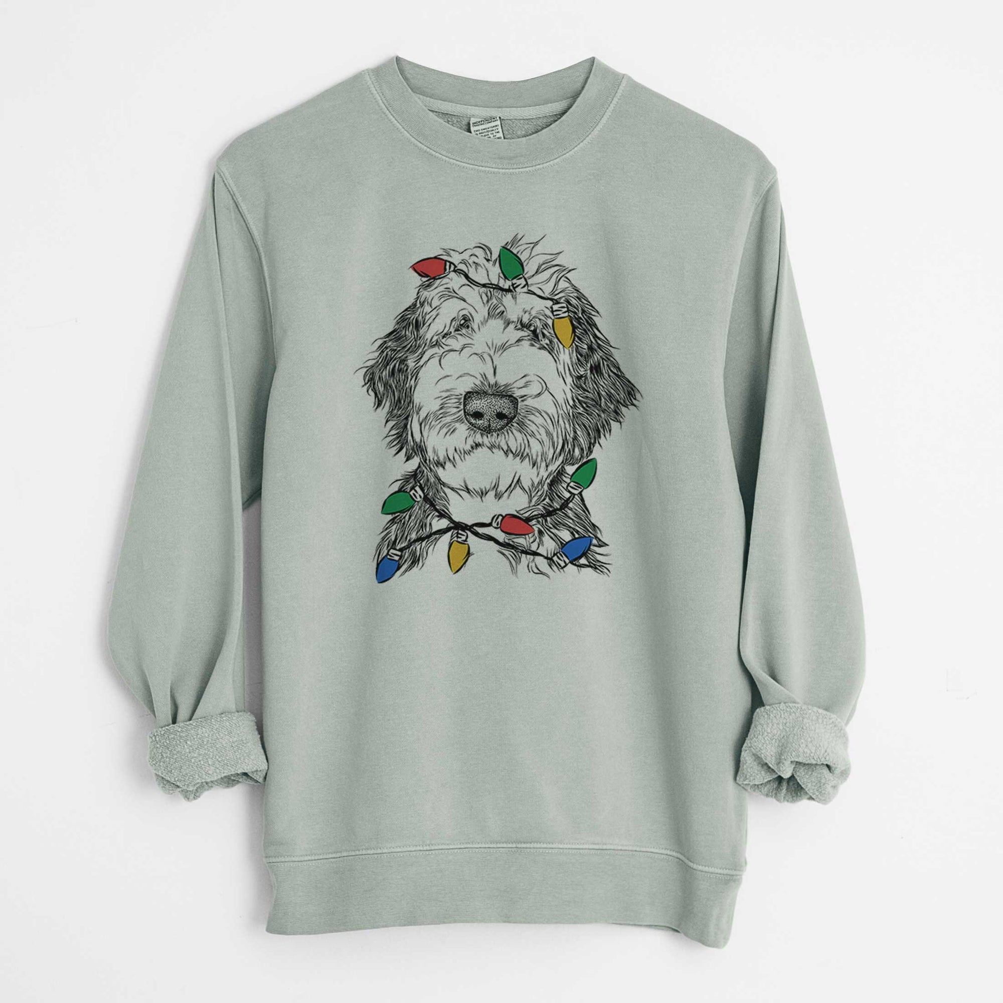 Christmas Lights Milo Fluff the Sheepadoodle - Unisex Pigment Dyed Crew Sweatshirt