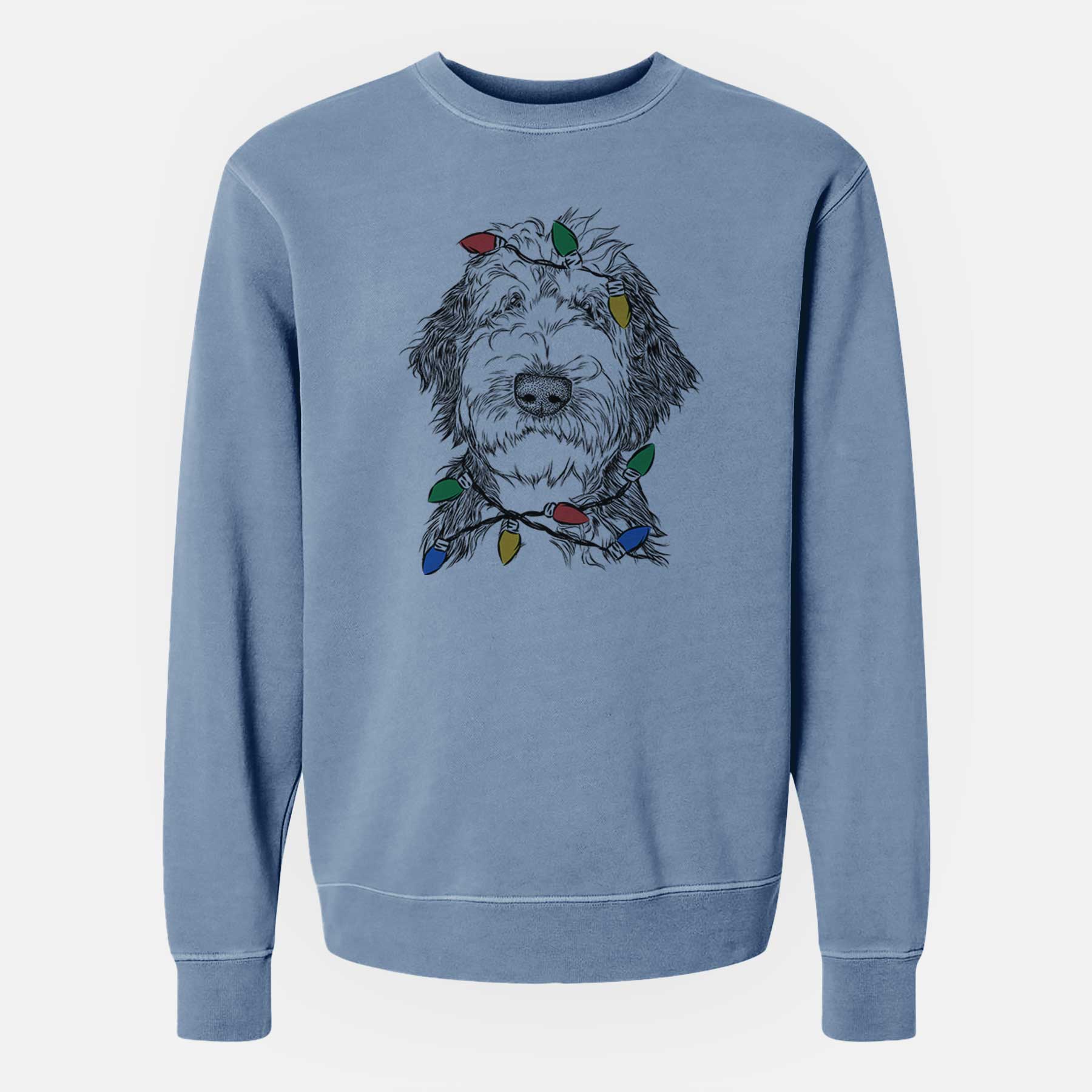 Christmas Lights Milo Fluff the Sheepadoodle - Unisex Pigment Dyed Crew Sweatshirt