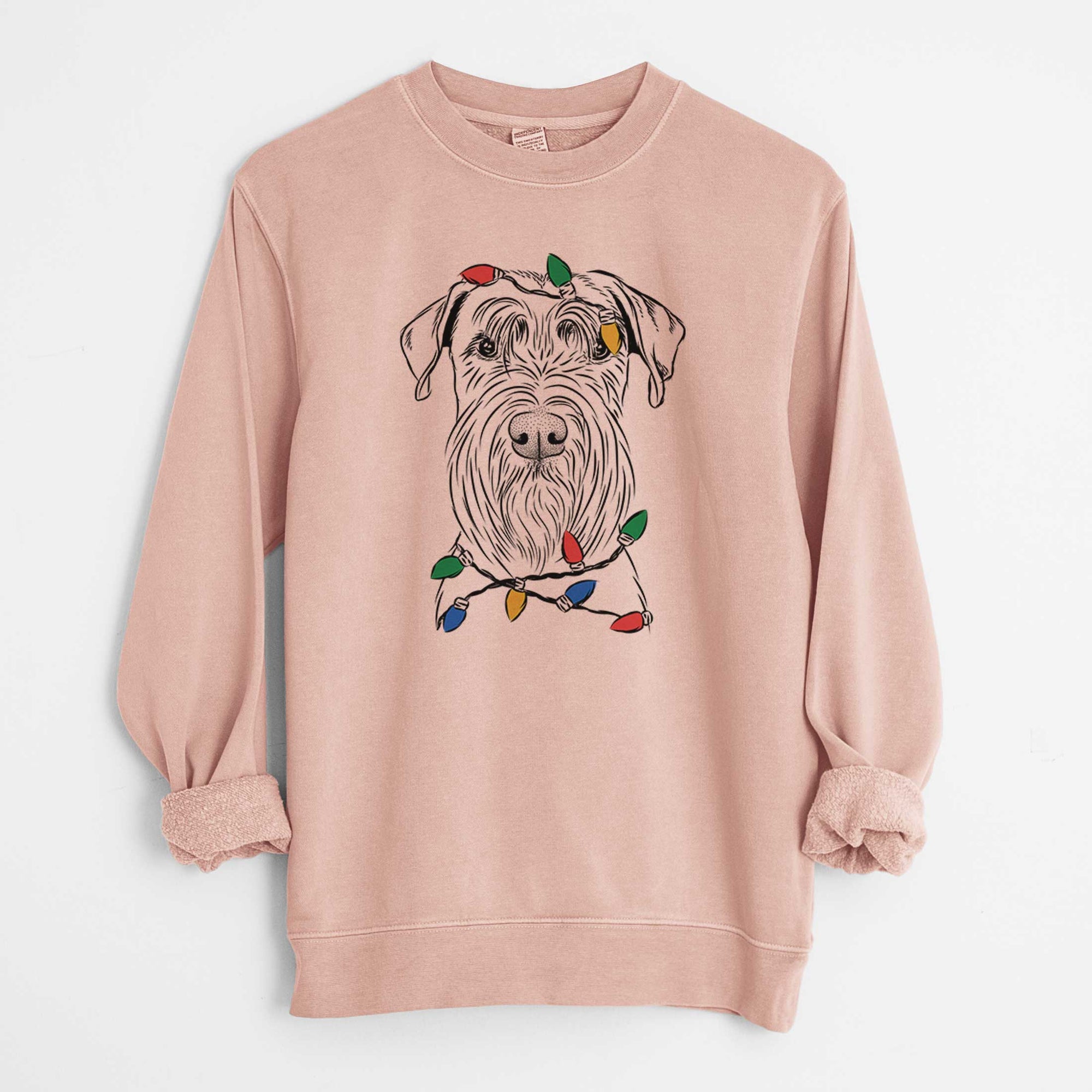 Christmas Lights Milton the Schnauzer - Unisex Pigment Dyed Crew Sweatshirt