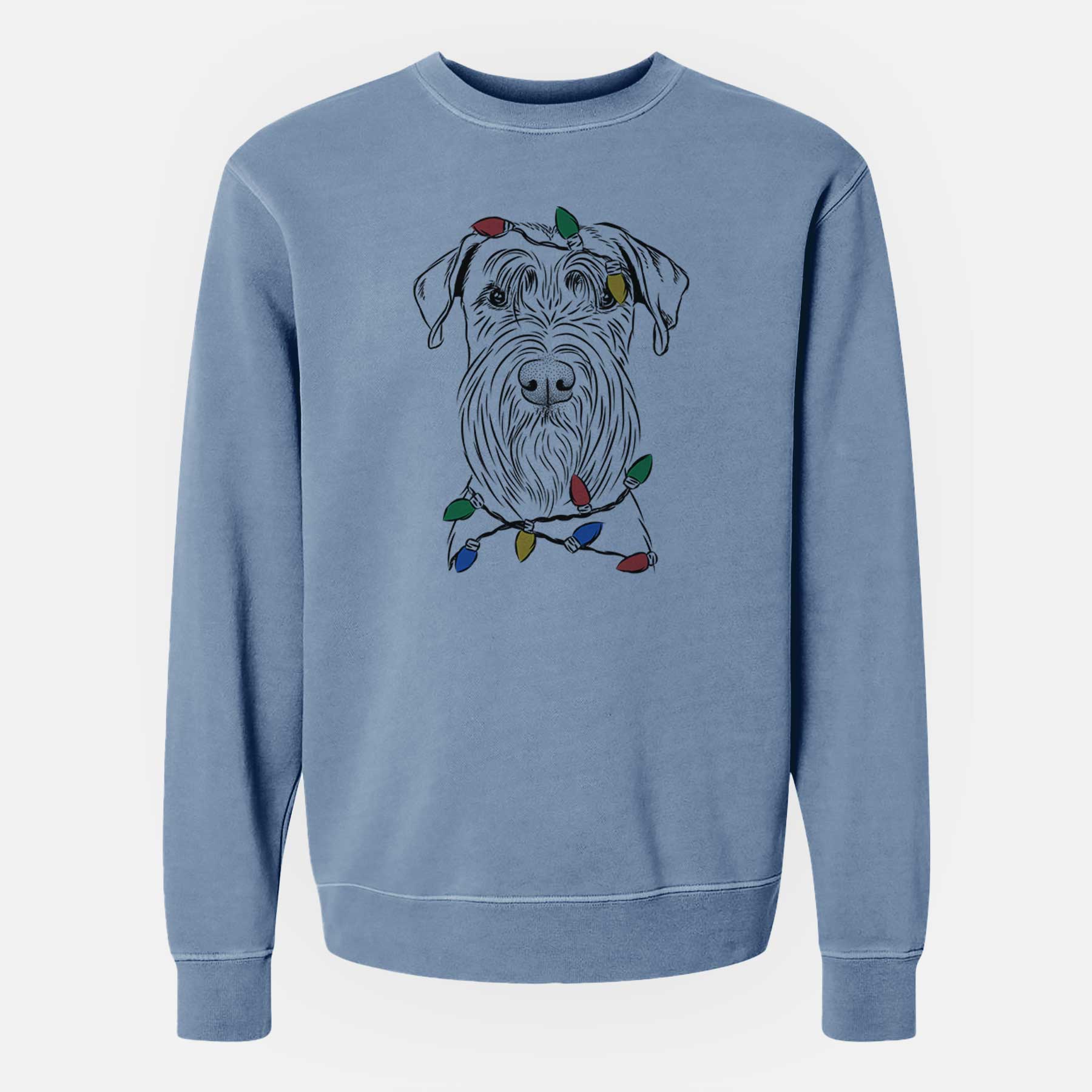 Christmas Lights Milton the Schnauzer - Unisex Pigment Dyed Crew Sweatshirt