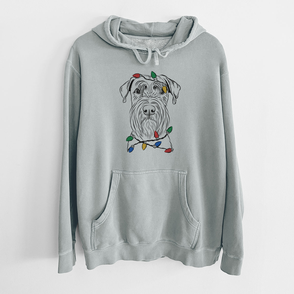 Christmas Lights Milton the Schnauzer - Unisex Pigment Dyed Hoodie