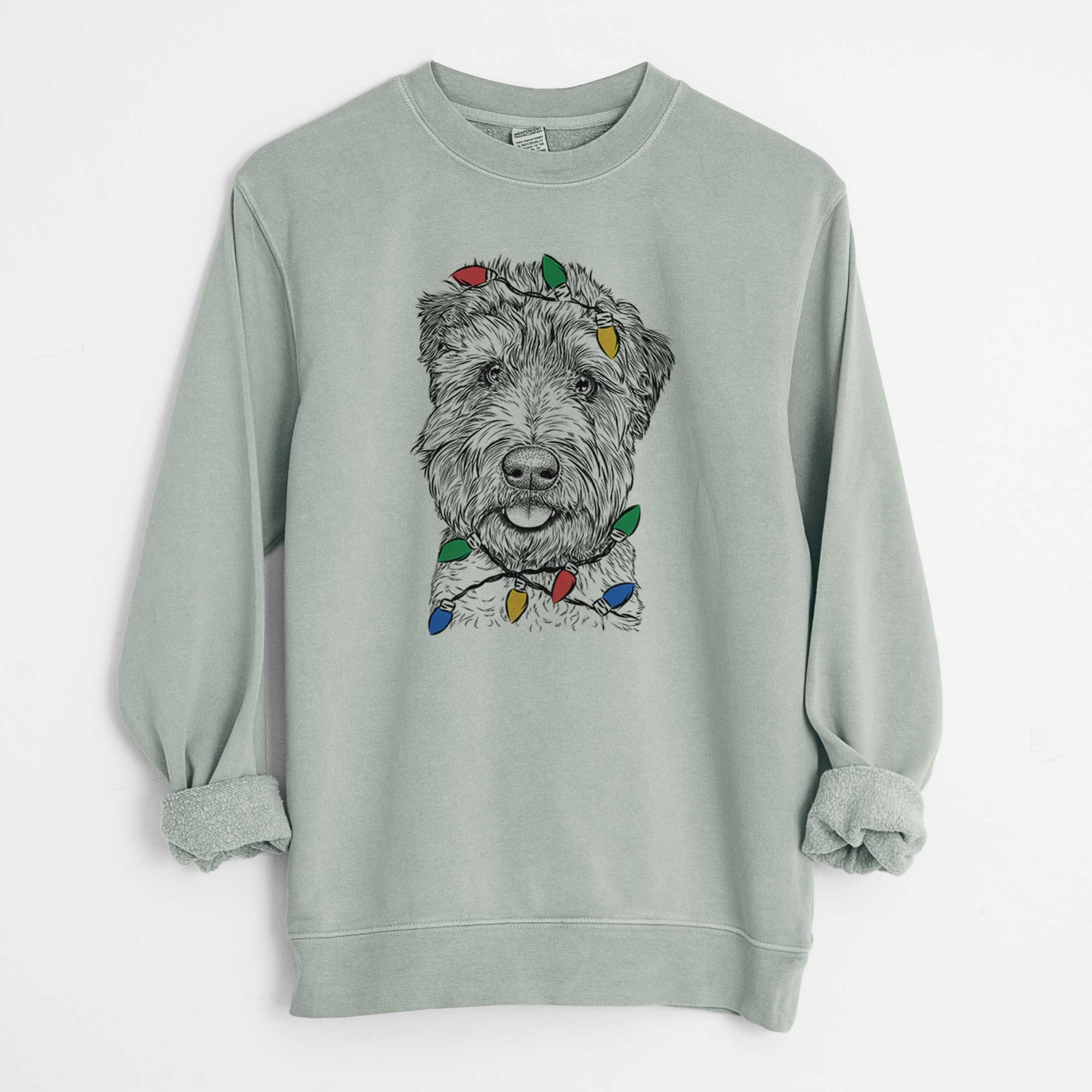 Christmas Lights Milton the Soft Coated Wheaten Terrier - Unisex Pigment Dyed Crew Sweatshirt