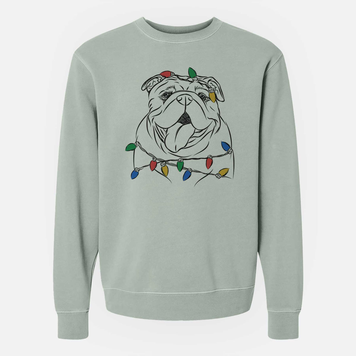 Christmas Lights Missy Moo the English Bulldog - Unisex Pigment Dyed Crew Sweatshirt