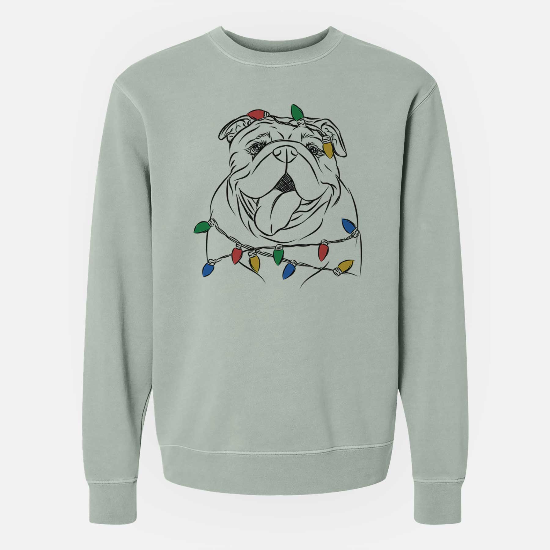 Christmas Lights Missy Moo the English Bulldog - Unisex Pigment Dyed Crew Sweatshirt