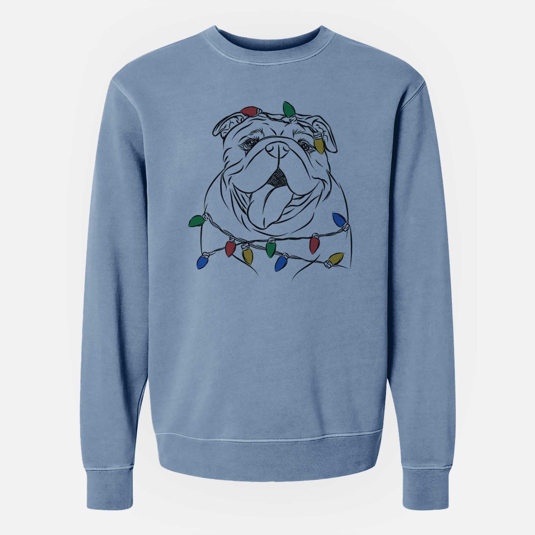 Christmas Lights Missy Moo the English Bulldog - Unisex Pigment Dyed Crew Sweatshirt