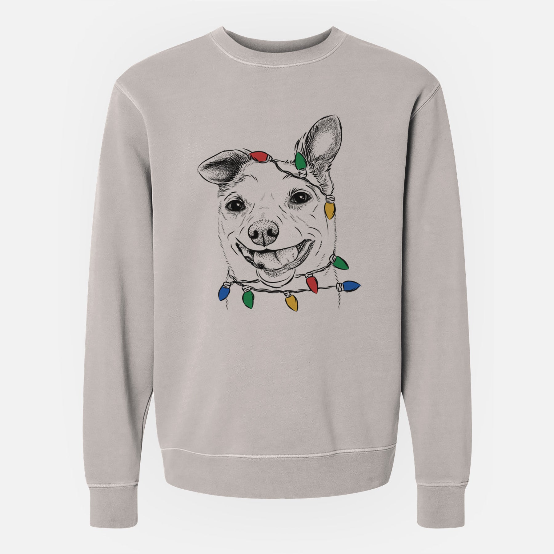 Christmas Lights Mortimer the Mixed Breed - Unisex Pigment Dyed Crew Sweatshirt