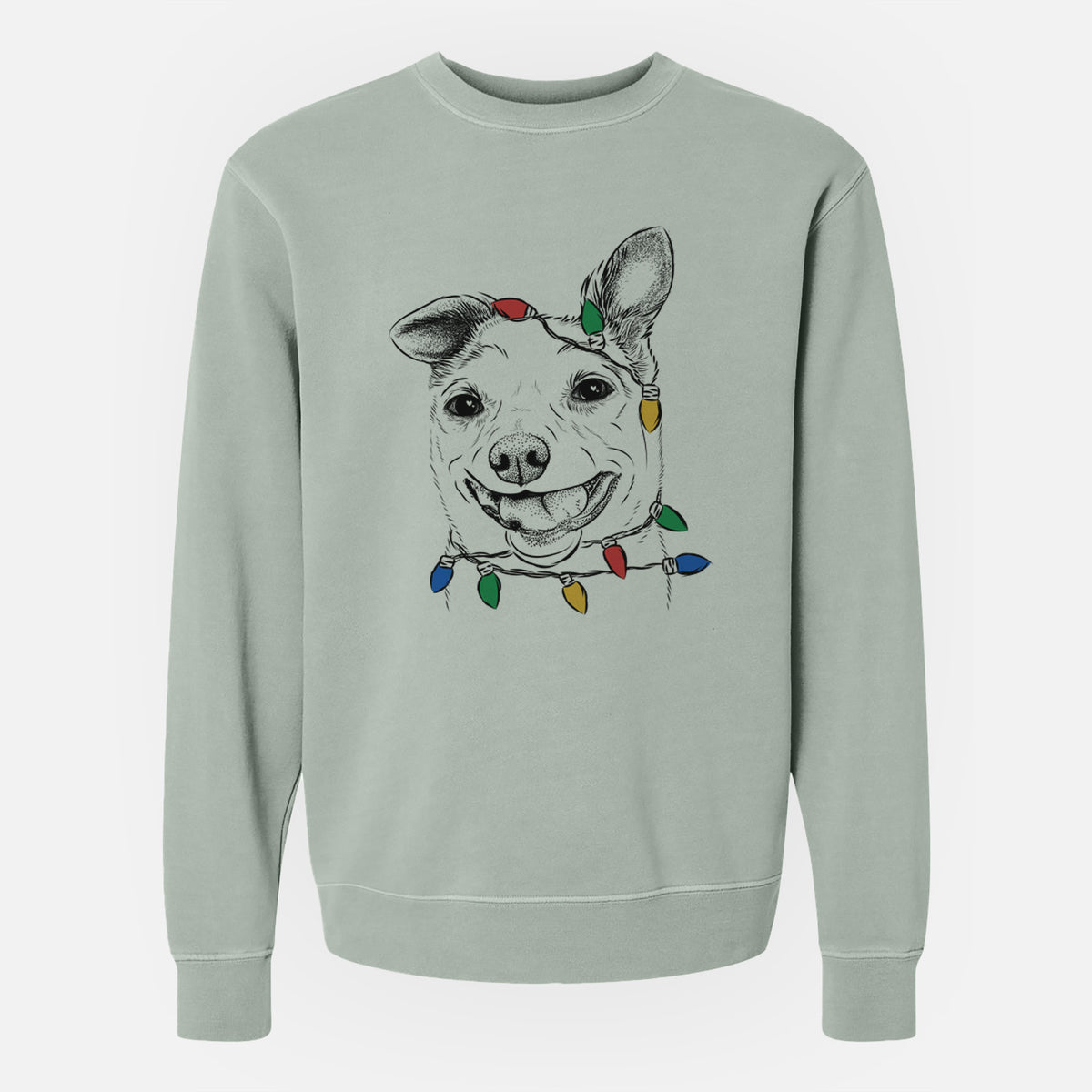 Christmas Lights Mortimer the Mixed Breed - Unisex Pigment Dyed Crew Sweatshirt