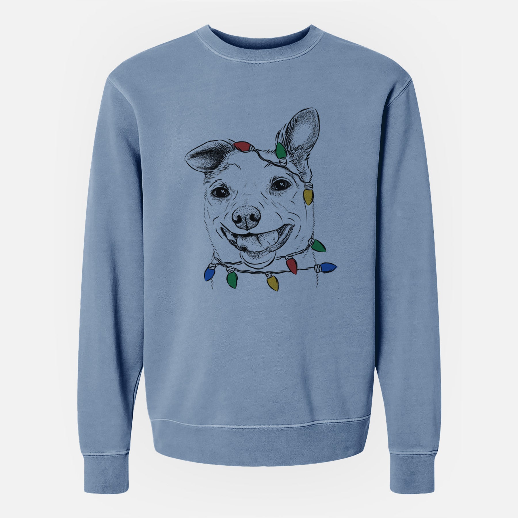 Christmas Lights Mortimer the Mixed Breed - Unisex Pigment Dyed Crew Sweatshirt