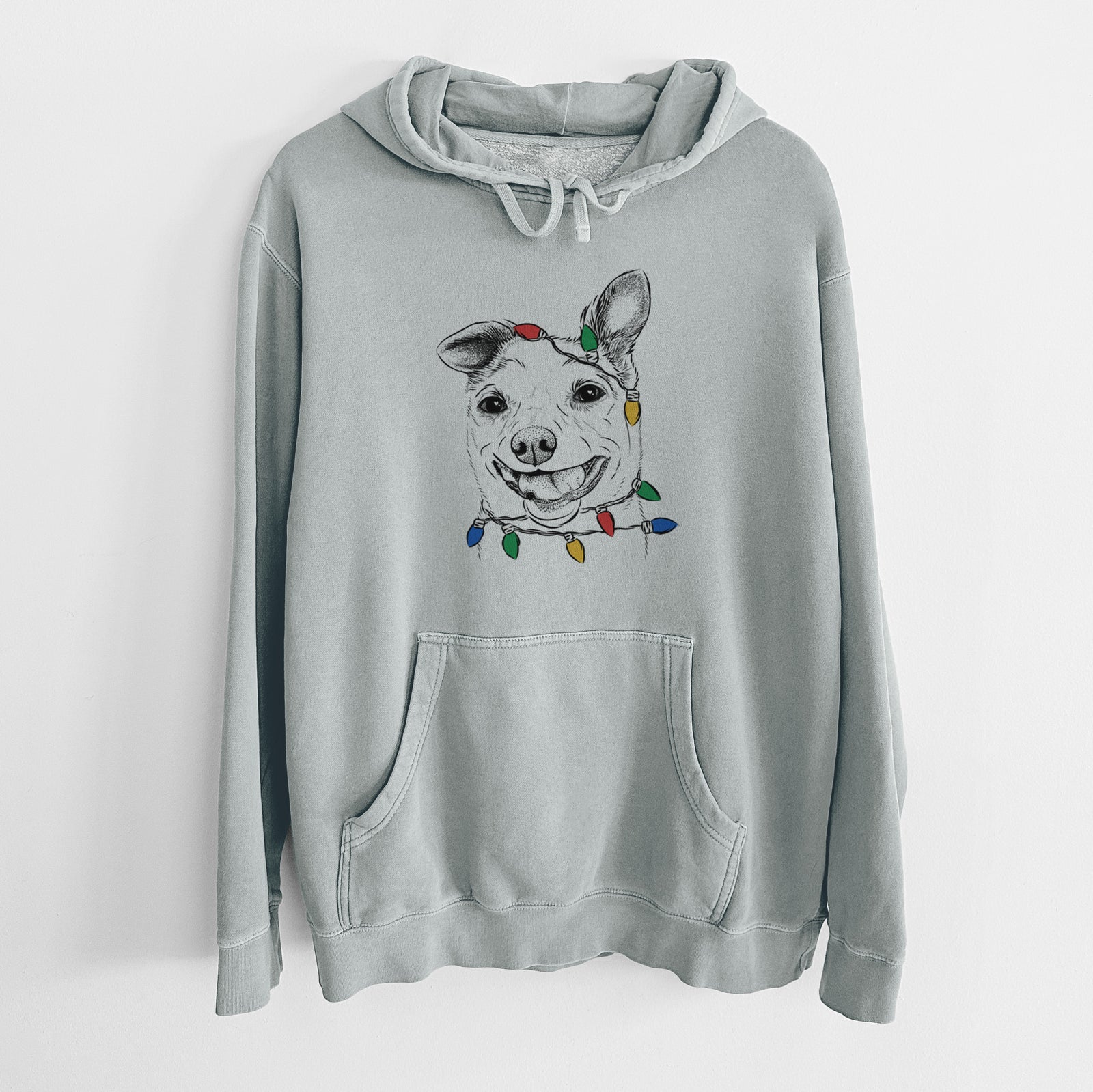 Christmas Lights Mortimer the Mixed Breed - Unisex Pigment Dyed Hoodie