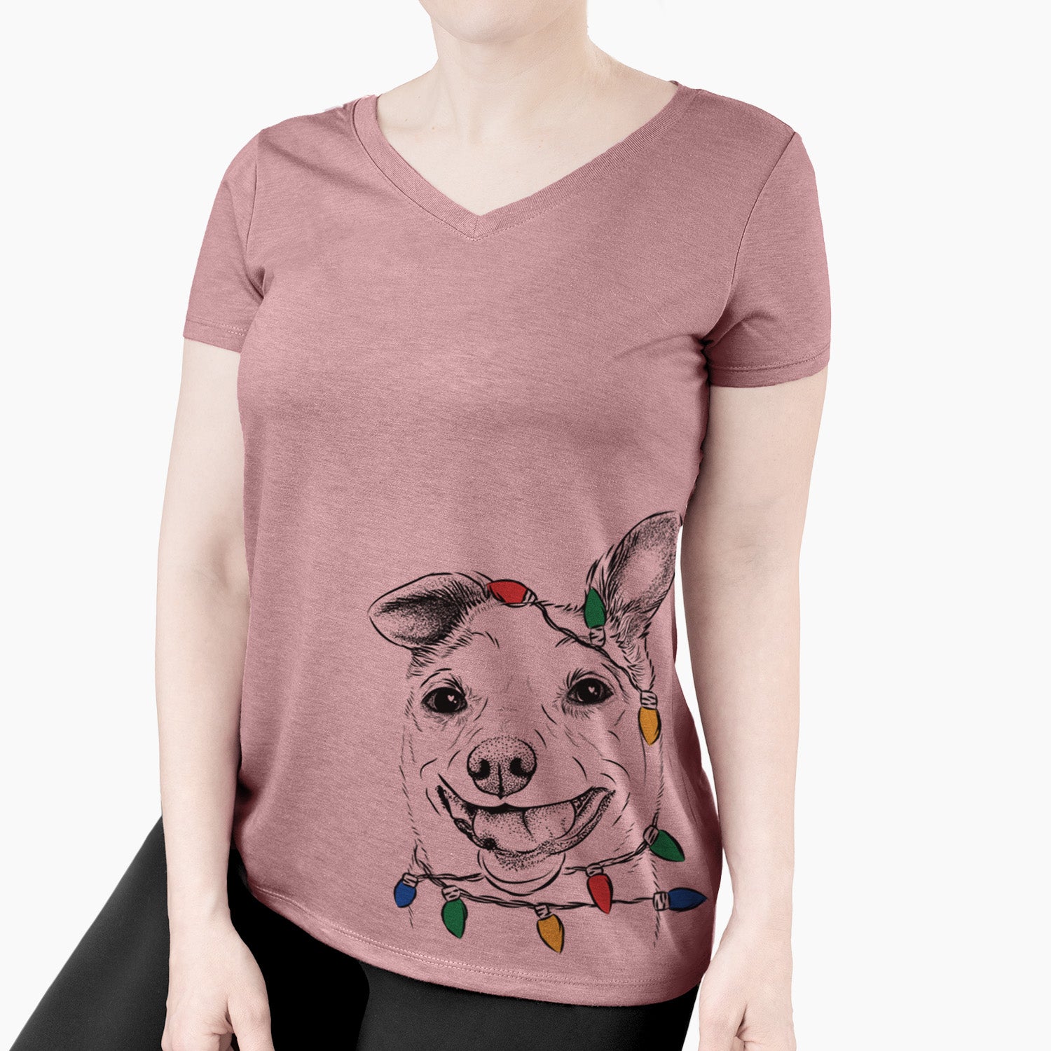 Christmas Lights Mortimer the Mixed Breed - Women's Perfect V-neck Shirt