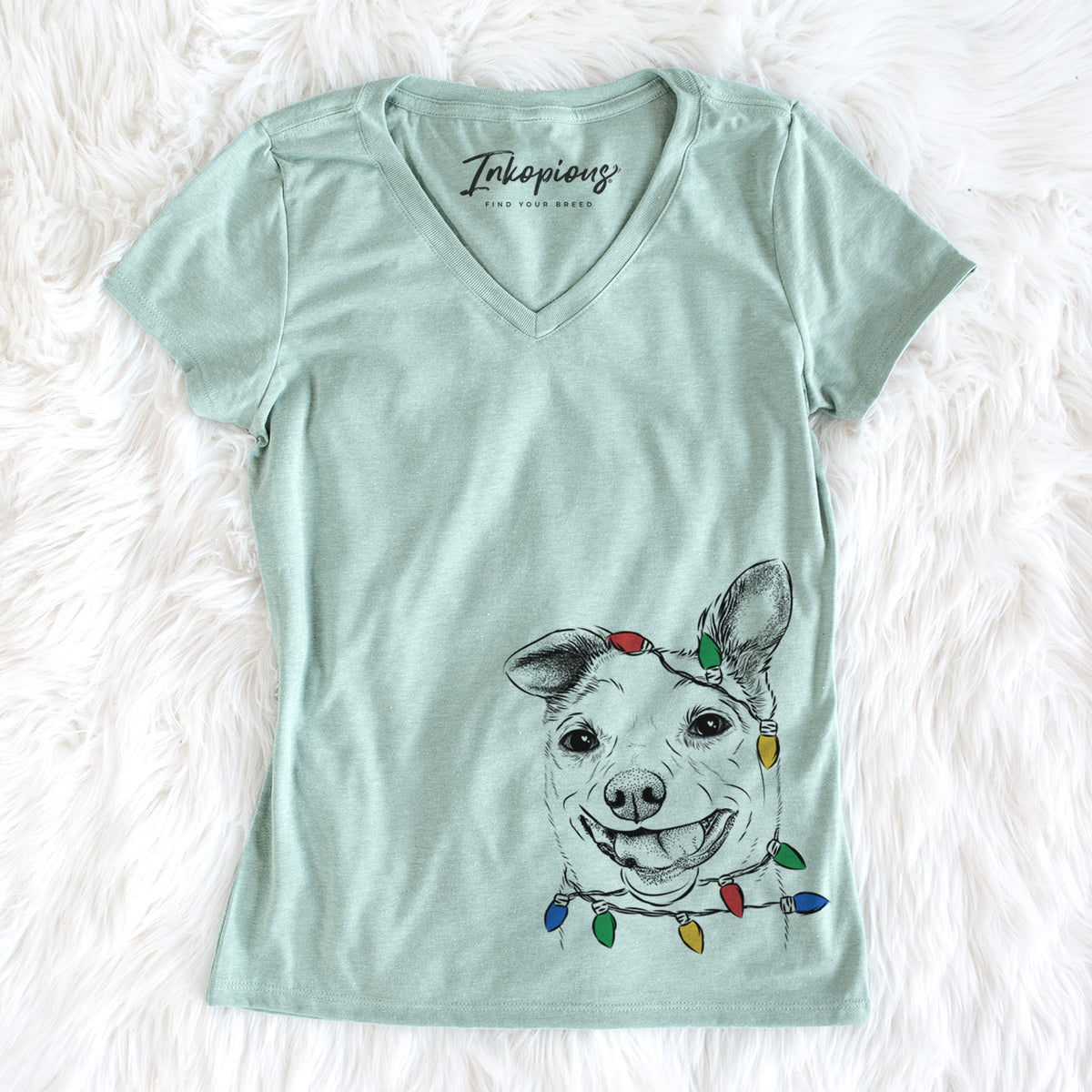 Christmas Lights Mortimer the Mixed Breed - Women&#39;s Perfect V-neck Shirt