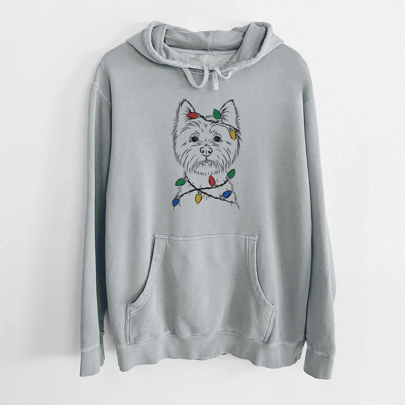 Christmas Lights Murphy the West Highland Terrier - Unisex Pigment Dyed Hoodie