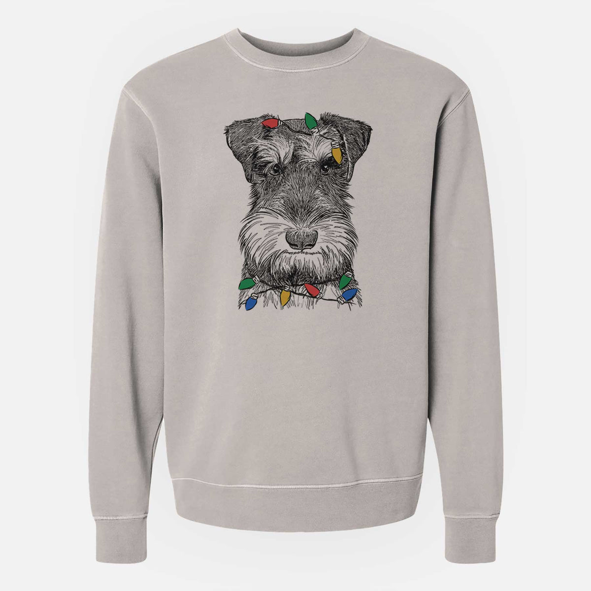 Christmas Lights Murphy the Mini Schnauzer - Unisex Pigment Dyed Crew Sweatshirt