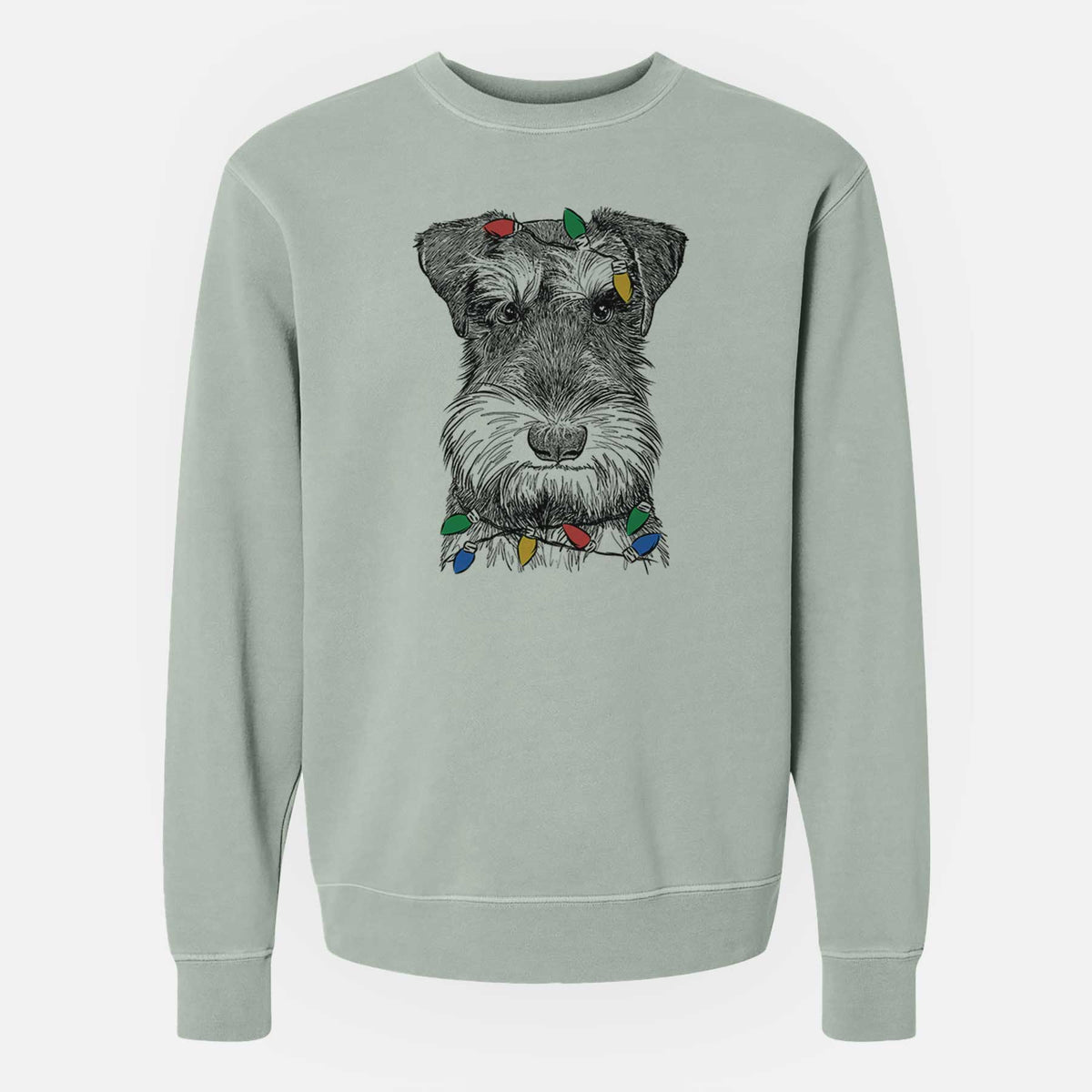 Christmas Lights Murphy the Mini Schnauzer - Unisex Pigment Dyed Crew Sweatshirt