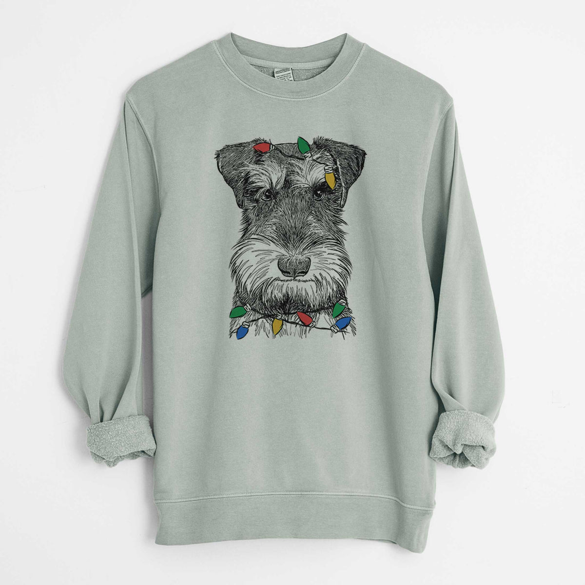 Christmas Lights Murphy the Mini Schnauzer - Unisex Pigment Dyed Crew Sweatshirt