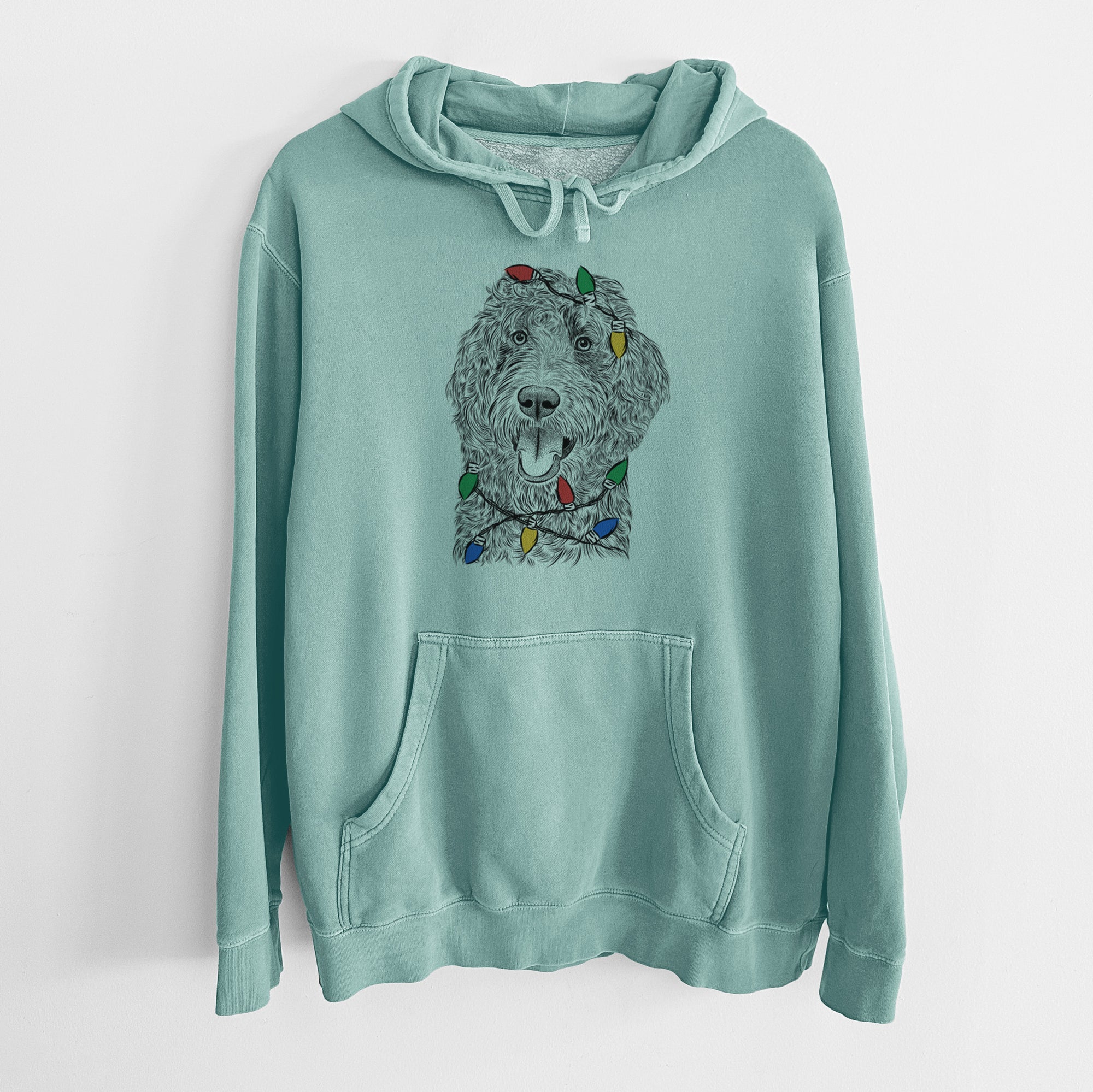 Christmas Lights Murr Dog the Labradoodle - Unisex Pigment Dyed Hoodie