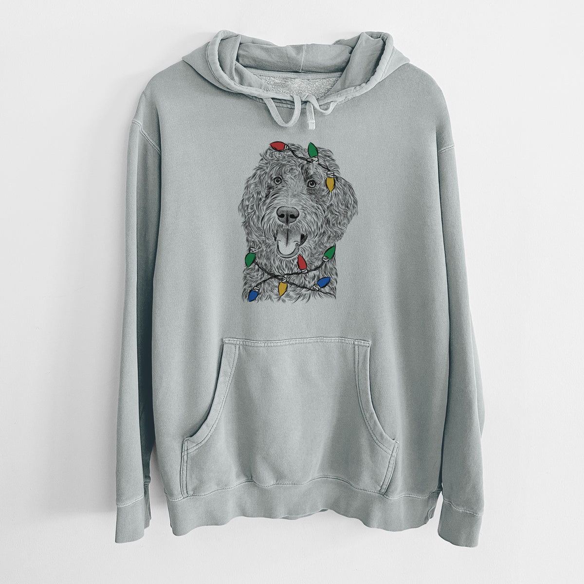 Christmas Lights Murr Dog the Labradoodle - Unisex Pigment Dyed Hoodie