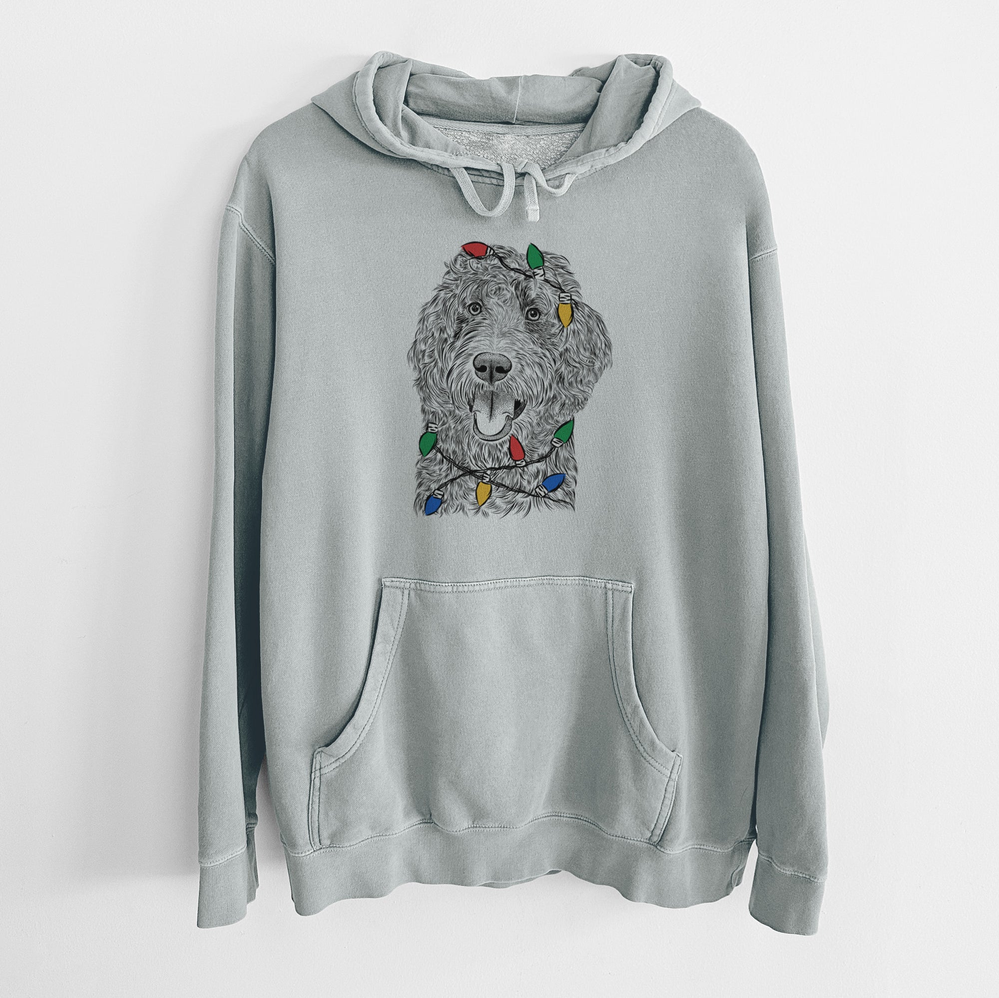 Christmas Lights Murr Dog the Labradoodle - Unisex Pigment Dyed Hoodie