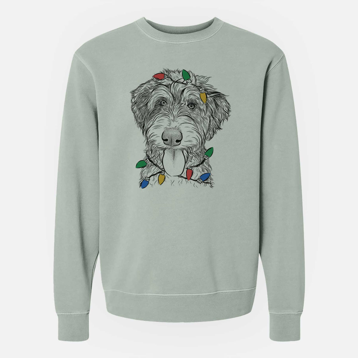 Christmas Lights Myrtle Mae the Aussiedoodle - Unisex Pigment Dyed Crew Sweatshirt