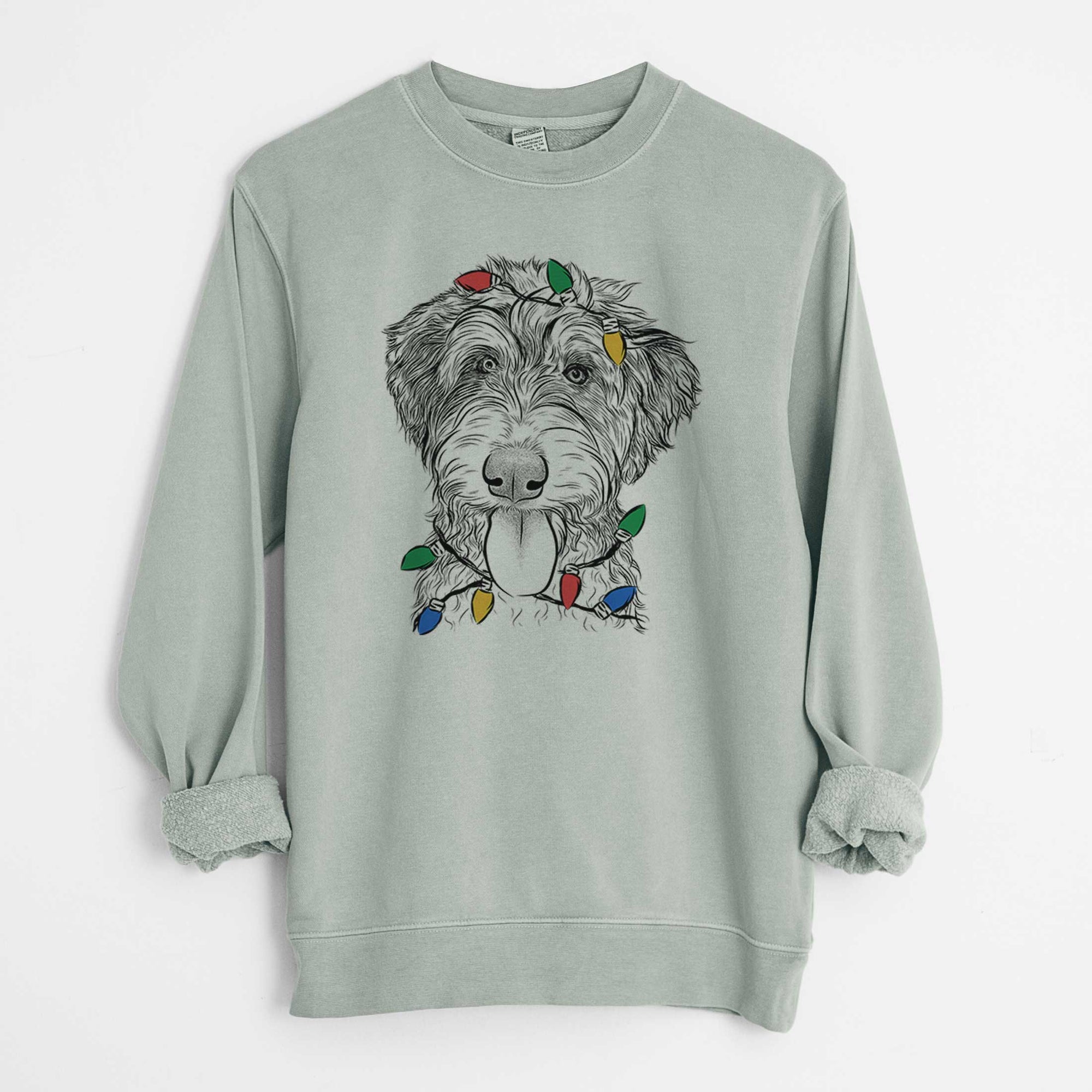 Christmas Lights Myrtle Mae the Aussiedoodle - Unisex Pigment Dyed Crew Sweatshirt