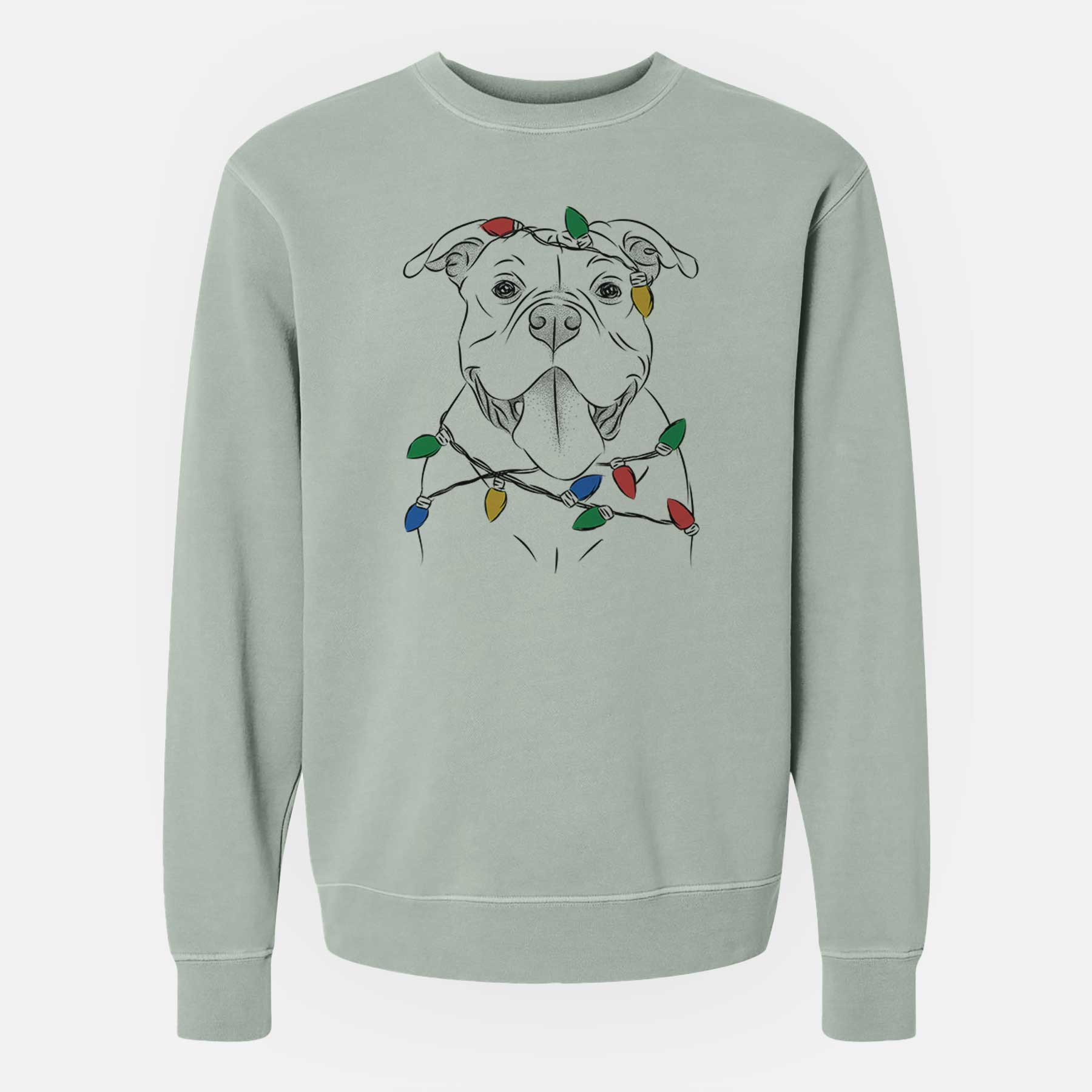 Christmas Lights Nacho the American Bully - Unisex Pigment Dyed Crew Sweatshirt