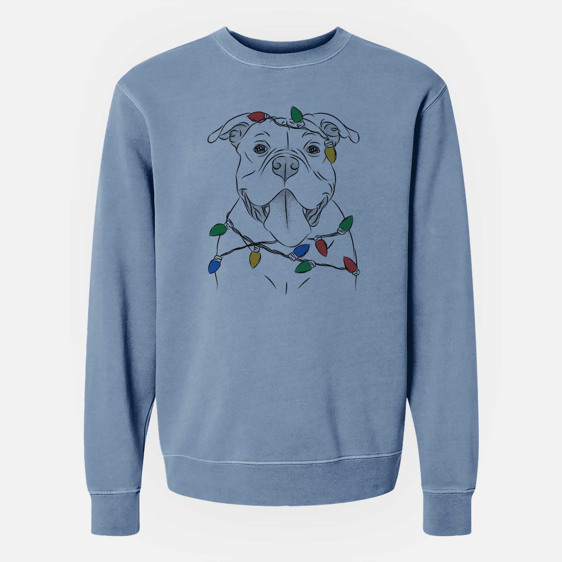 Christmas Lights Nacho the American Bully - Unisex Pigment Dyed Crew Sweatshirt