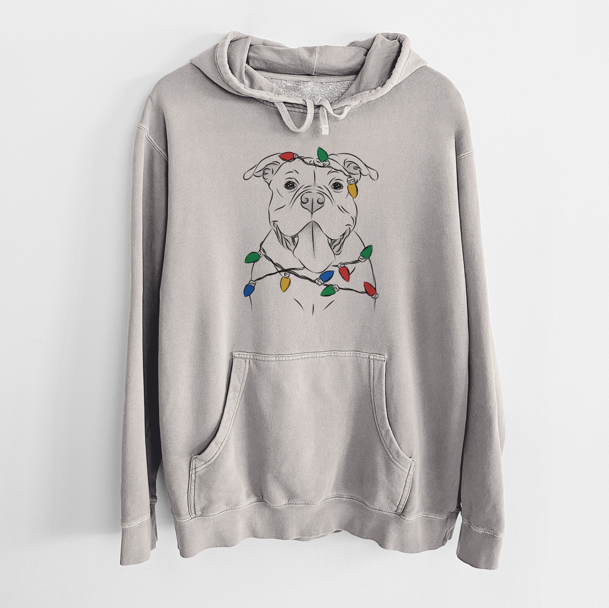 Christmas Lights Nacho the American Bully - Unisex Pigment Dyed Hoodie