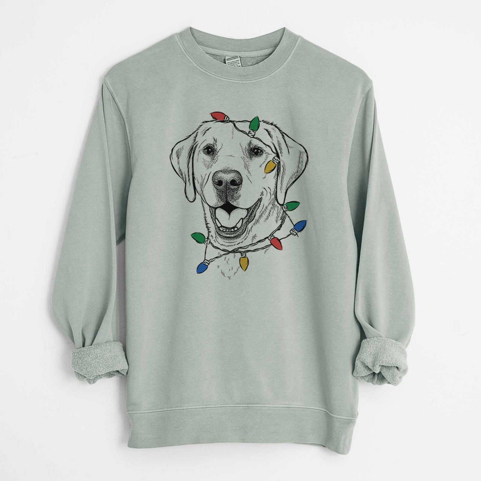 Christmas Lights Nate the Labrador Retriever - Unisex Pigment Dyed Crew Sweatshirt