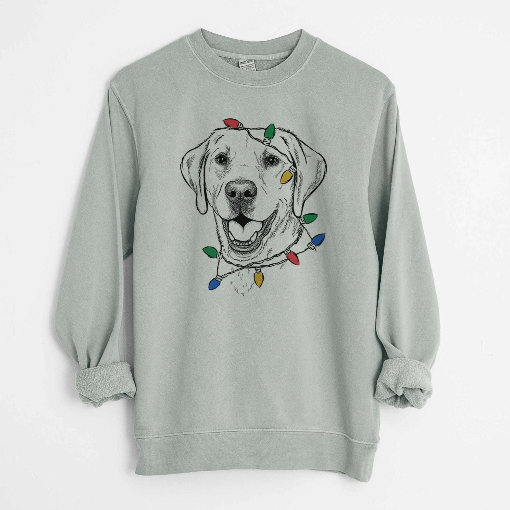 Christmas Lights Nate the Labrador Retriever - Unisex Pigment Dyed Crew Sweatshirt