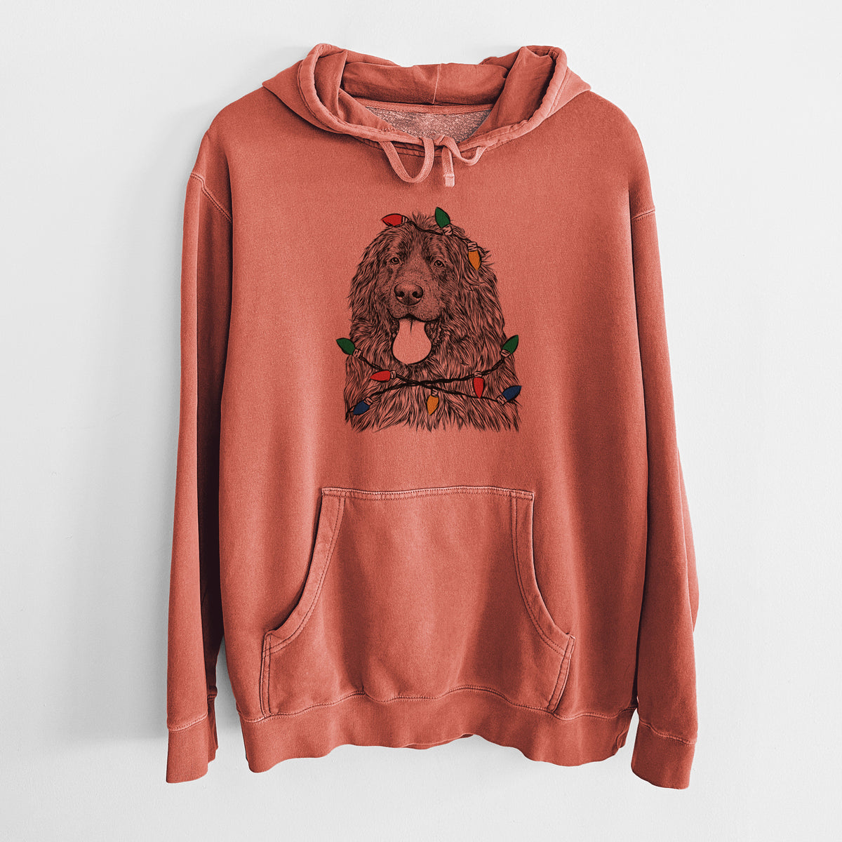 Christmas Lights Neptune the Newfoundland - Unisex Pigment Dyed Hoodie