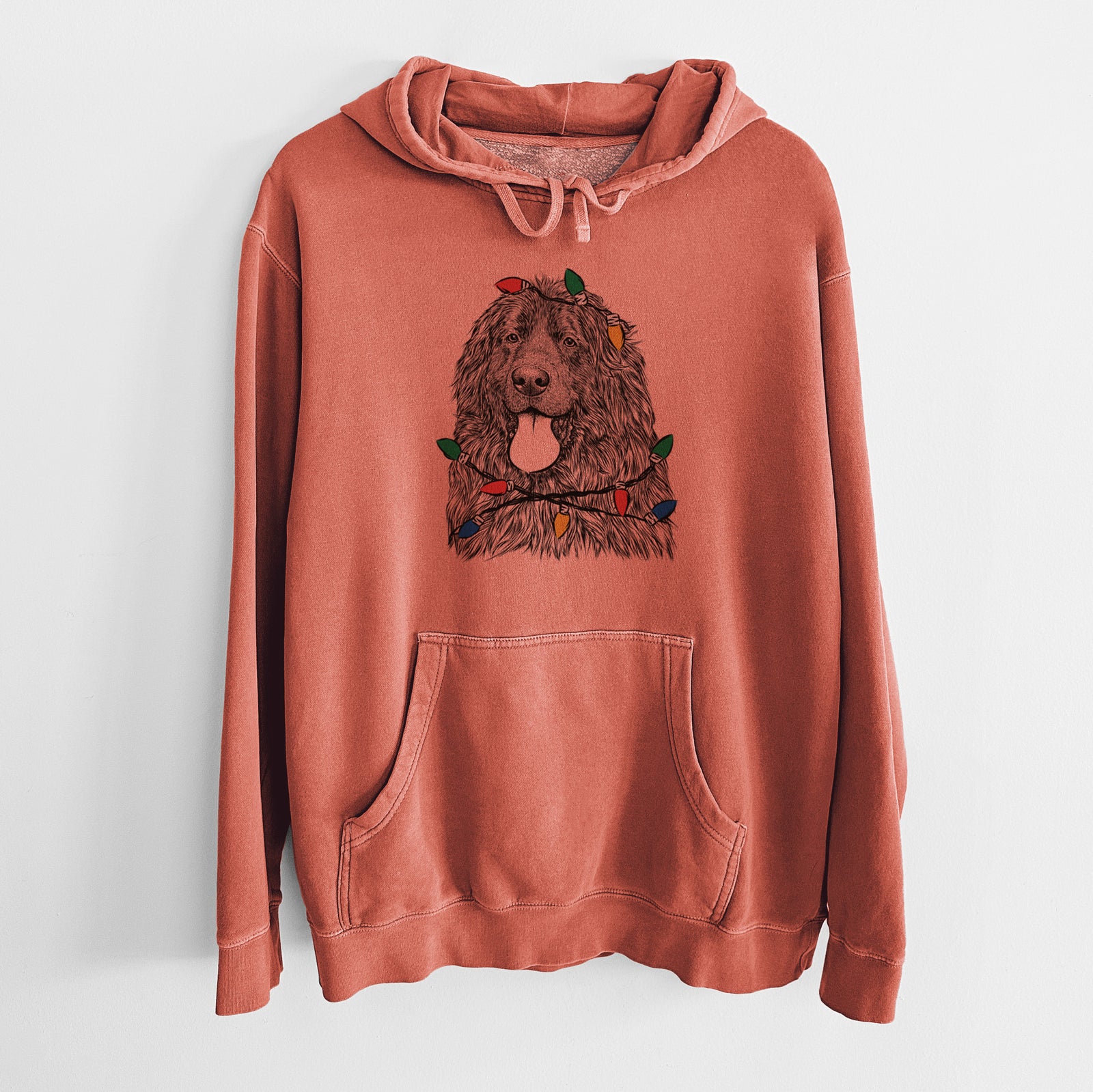 Christmas Lights Neptune the Newfoundland - Unisex Pigment Dyed Hoodie