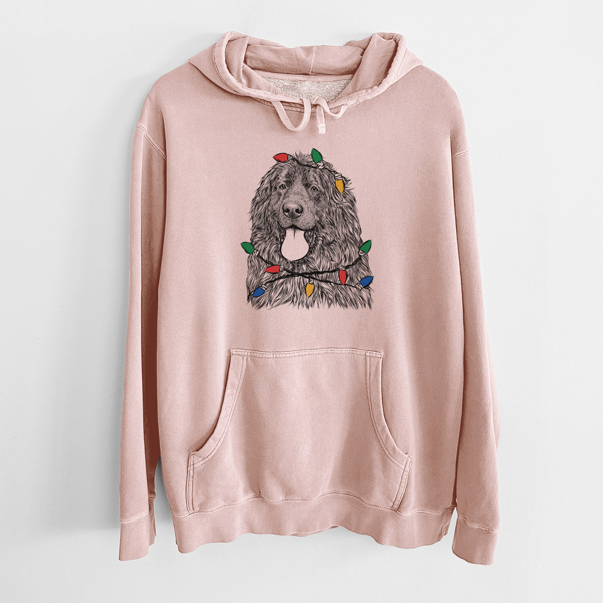 Christmas Lights Neptune the Newfoundland - Unisex Pigment Dyed Hoodie