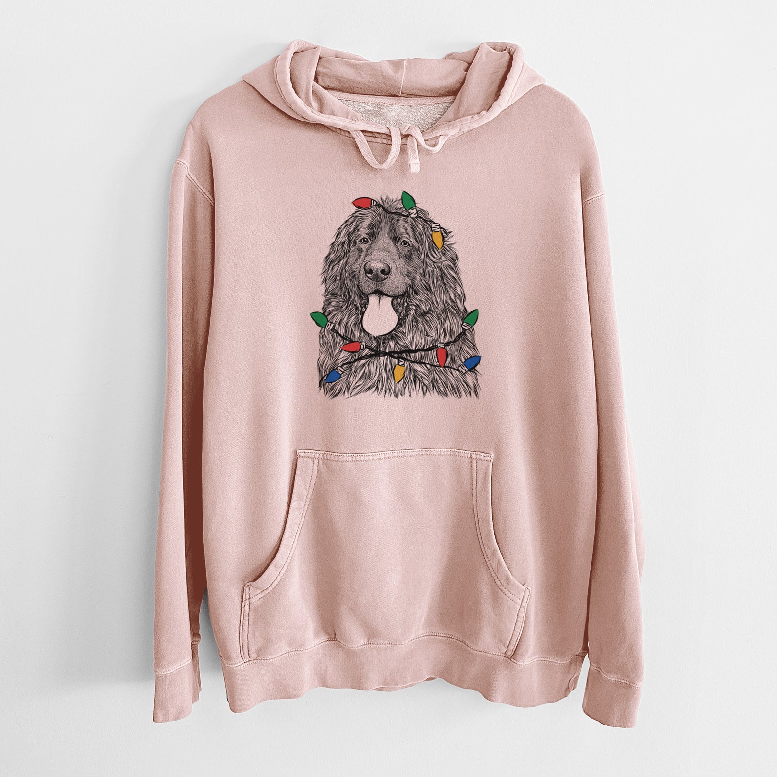 Christmas Lights Neptune the Newfoundland - Unisex Pigment Dyed Hoodie