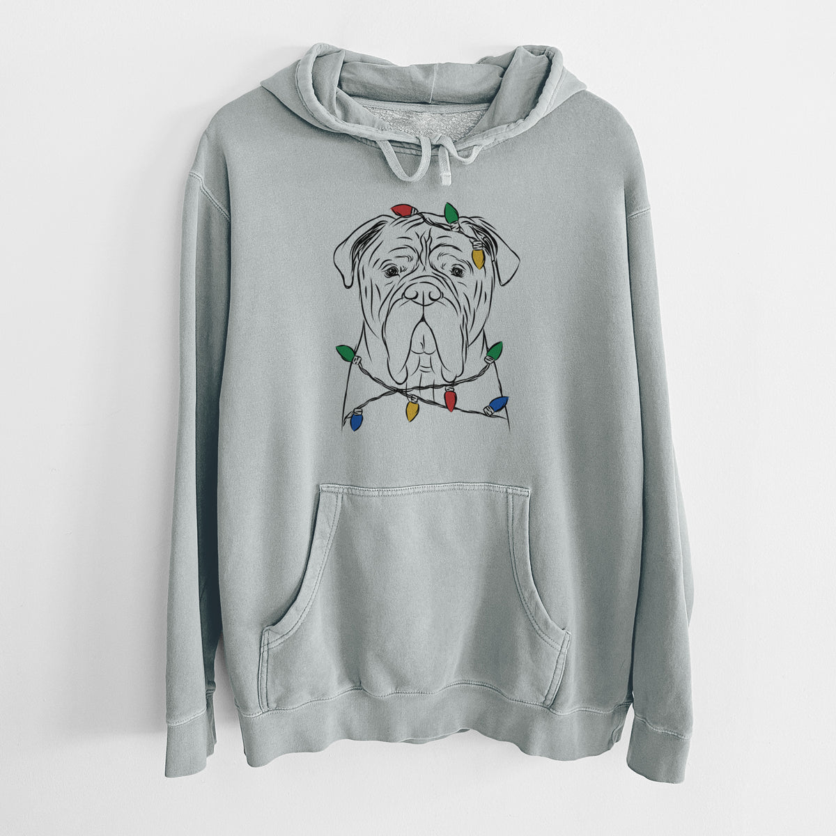 Christmas Lights Nolan the Bull Mastiff - Unisex Pigment Dyed Hoodie