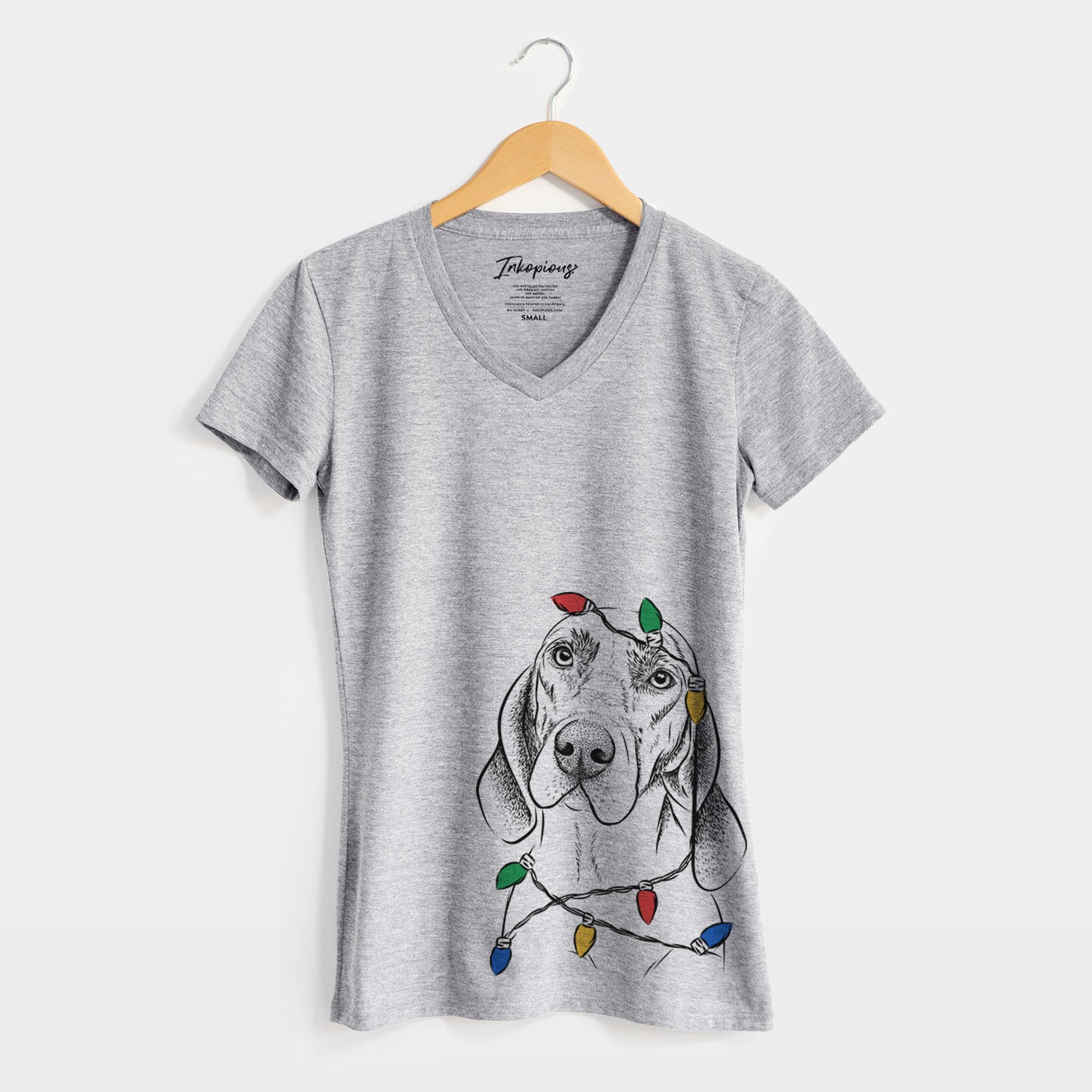 Christmas Lights Norman the Plott Hound - Women's Perfect V-neck Shirt